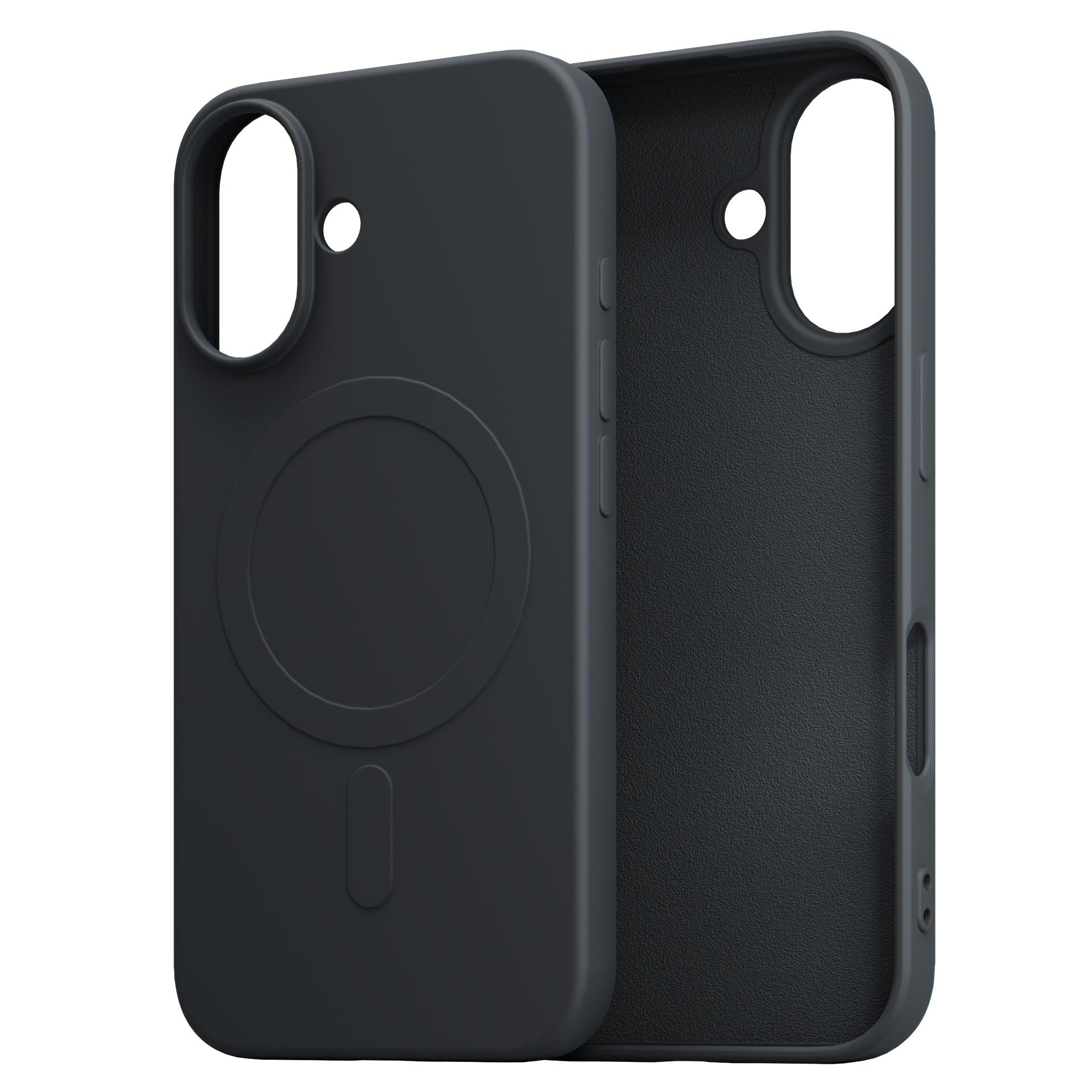 Czarne etui na telefon z wytłoczonym wzorem okręgu i owalu, otwarte.