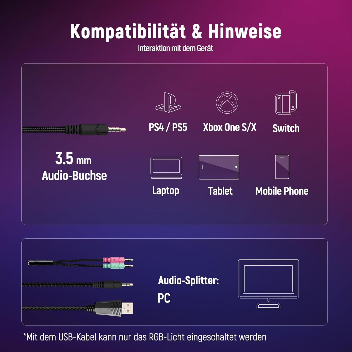 Przewodnik kompatybilności: jack 3.5mm dla PS5, Xbox, Switch, Laptopa, Tabletu, Telefonu.