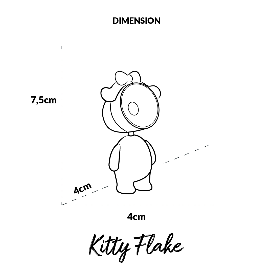 Disegno di una figura con fiocco, dimensioni 7,5x4x4cm. Titolo: Kitty Flake.