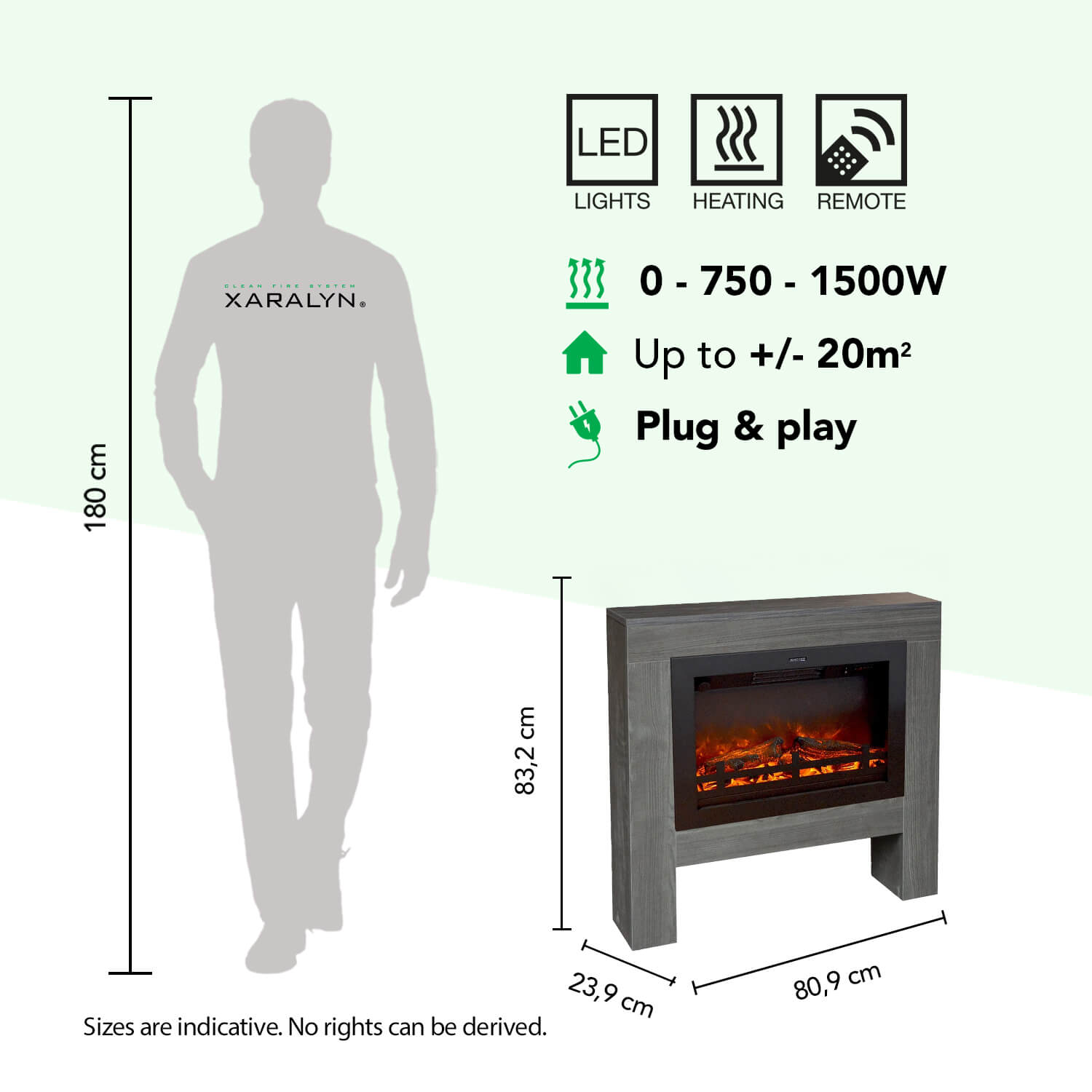 Een 180cm lange silhouet naast een 83,2cm open haard.