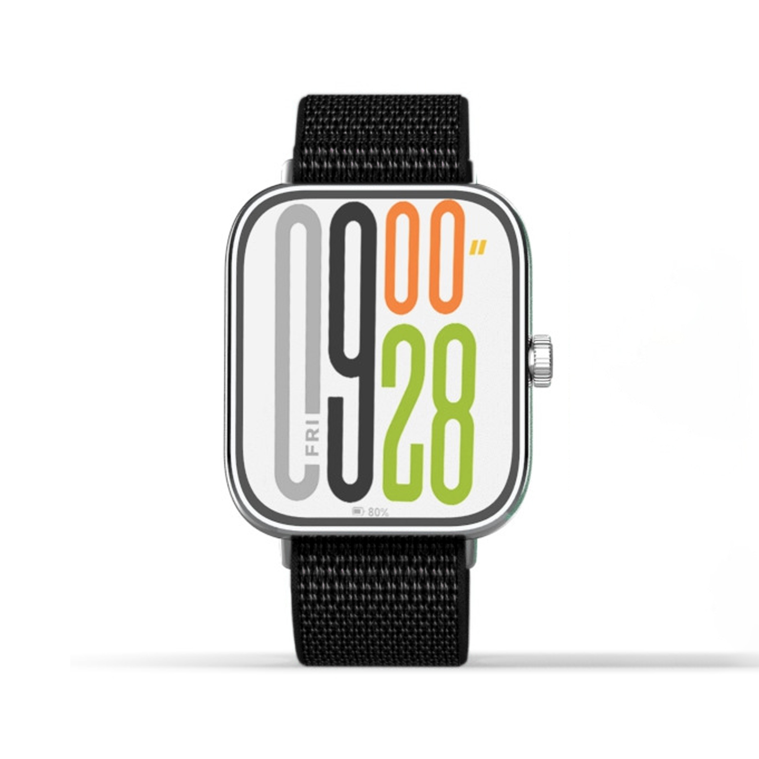 Stylowy smartwatch z czarnym paskiem i wyświetlaczem pokazującym 09:00 i 28.