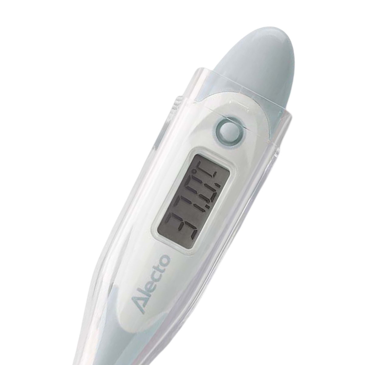 Ein digitales Thermometer zeigt 37,0 Grad Celsius an.