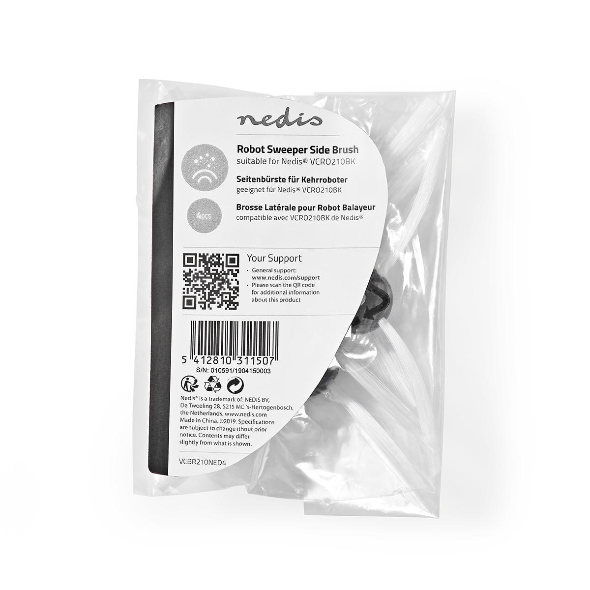 Spazzola laterale Nedis per robot VCRO210BK, 4 pezzi, in confezione.