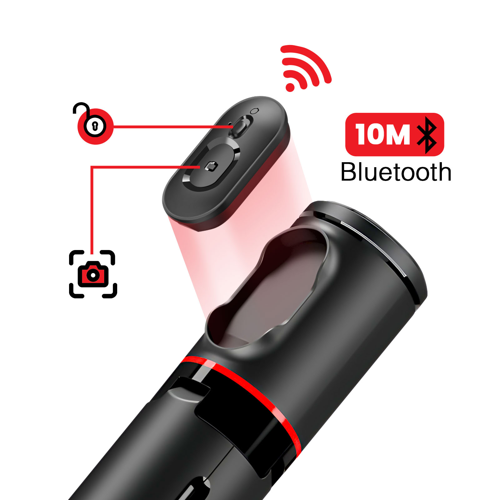Télécommande noire pour appareil photo avec Bluetooth 10M.