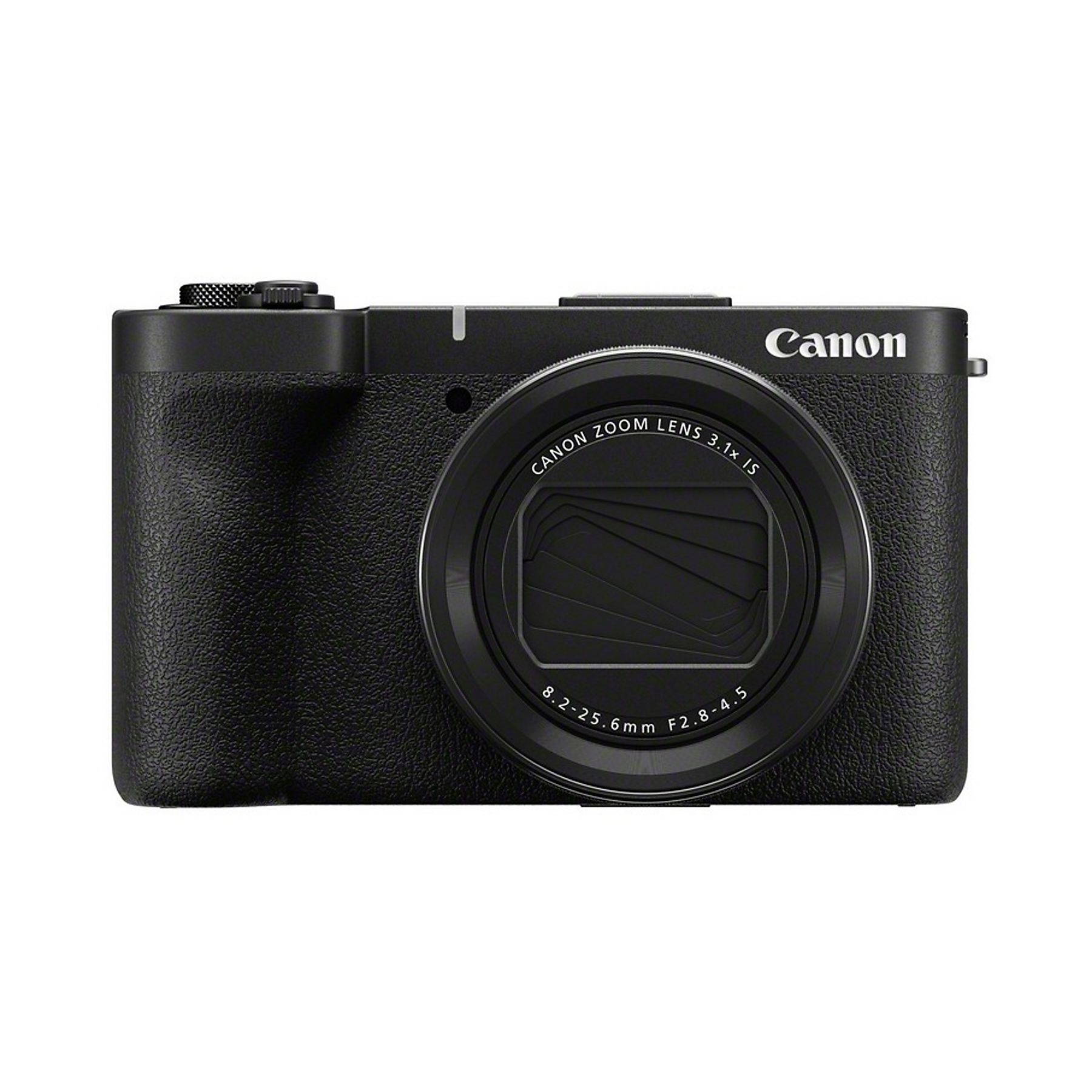 Schwarze Canon Digitalkamera mit Zoomobjektiv und silbernem Logo.