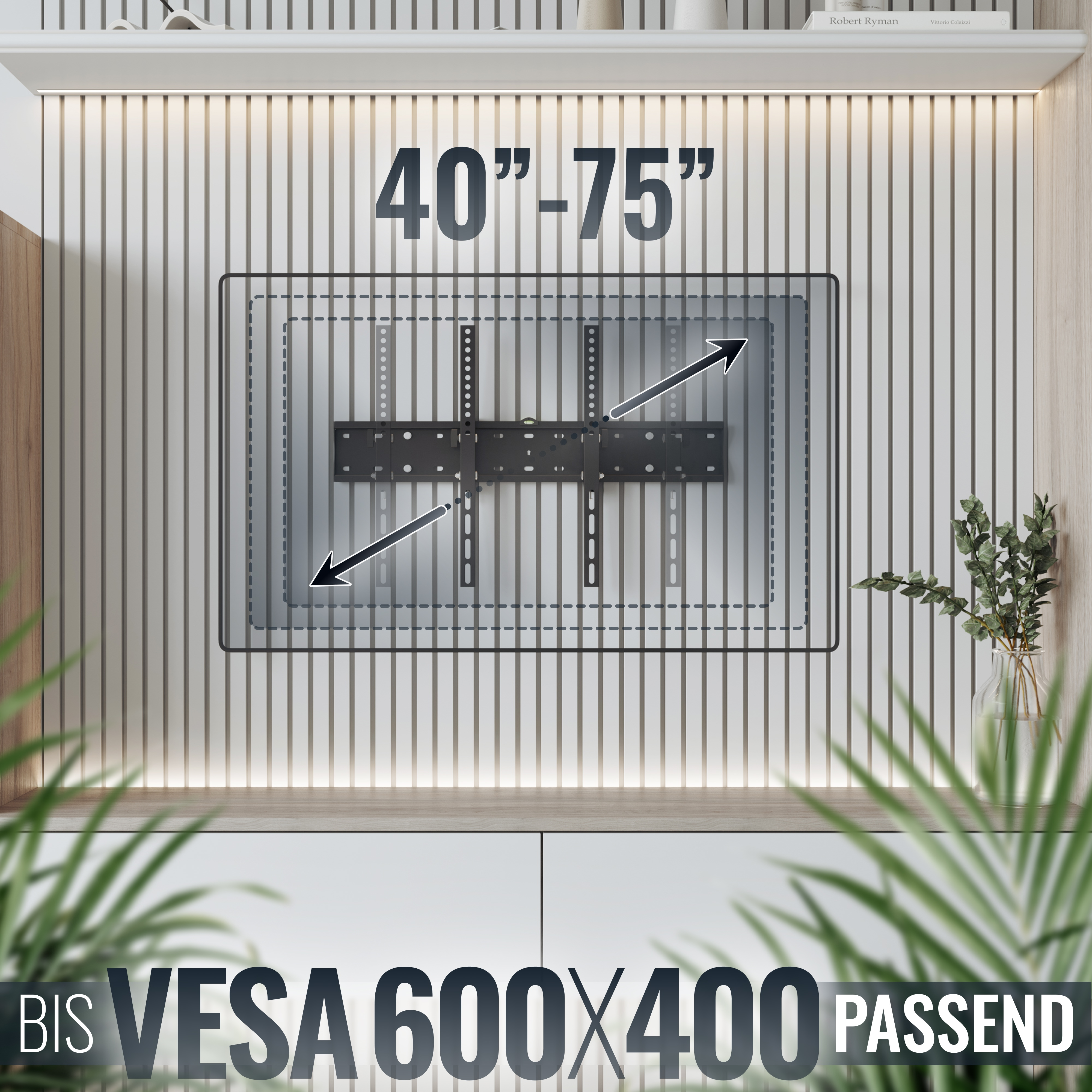 TV-Wandhalterung für 40-75 Zoll, VESA 600x400.