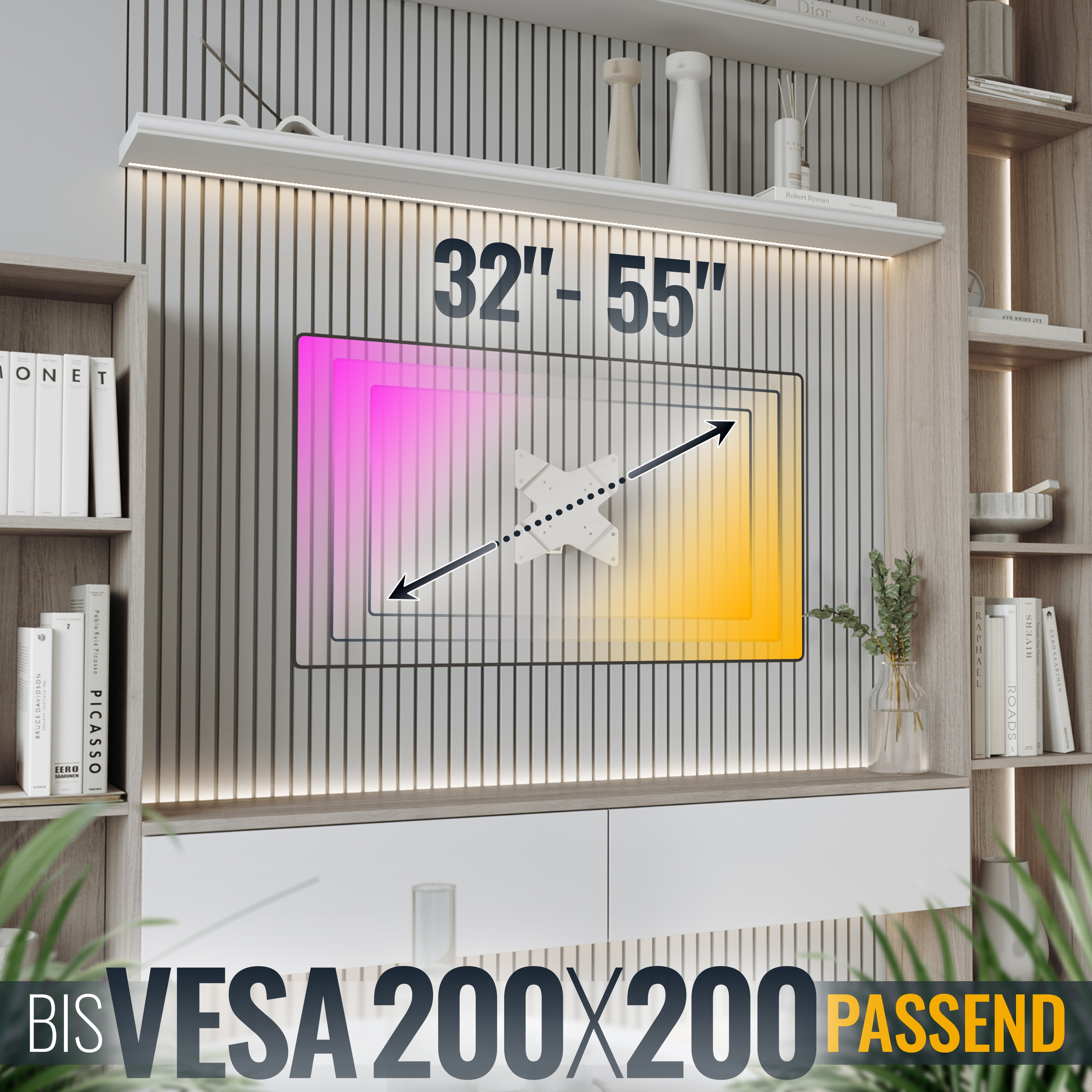 Eine Wandhalterung für Fernseher von 32-55 Zoll mit VESA 200x200.
