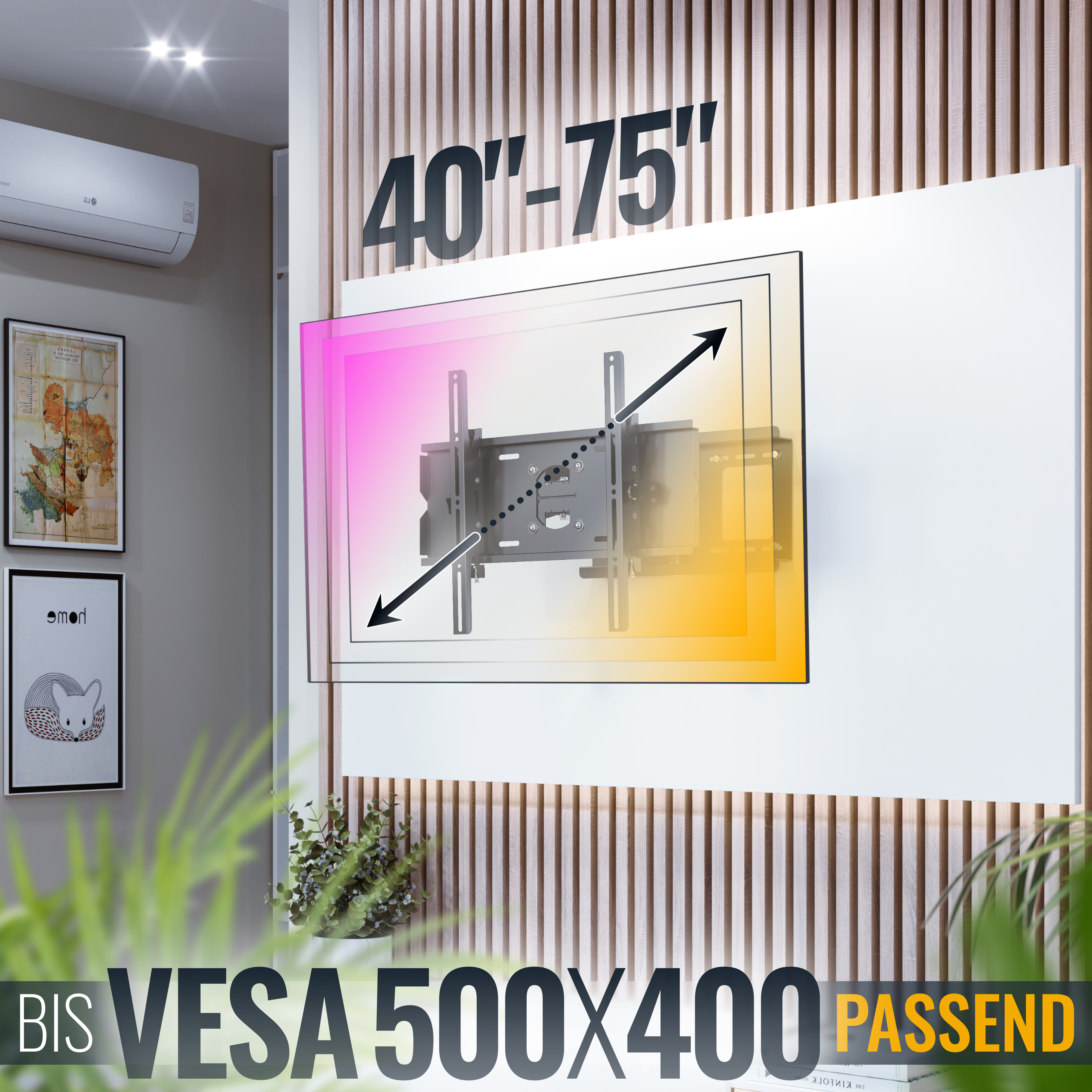 TV-Wandhalterung für 40-75 Zoll TVs, VESA 500x400.