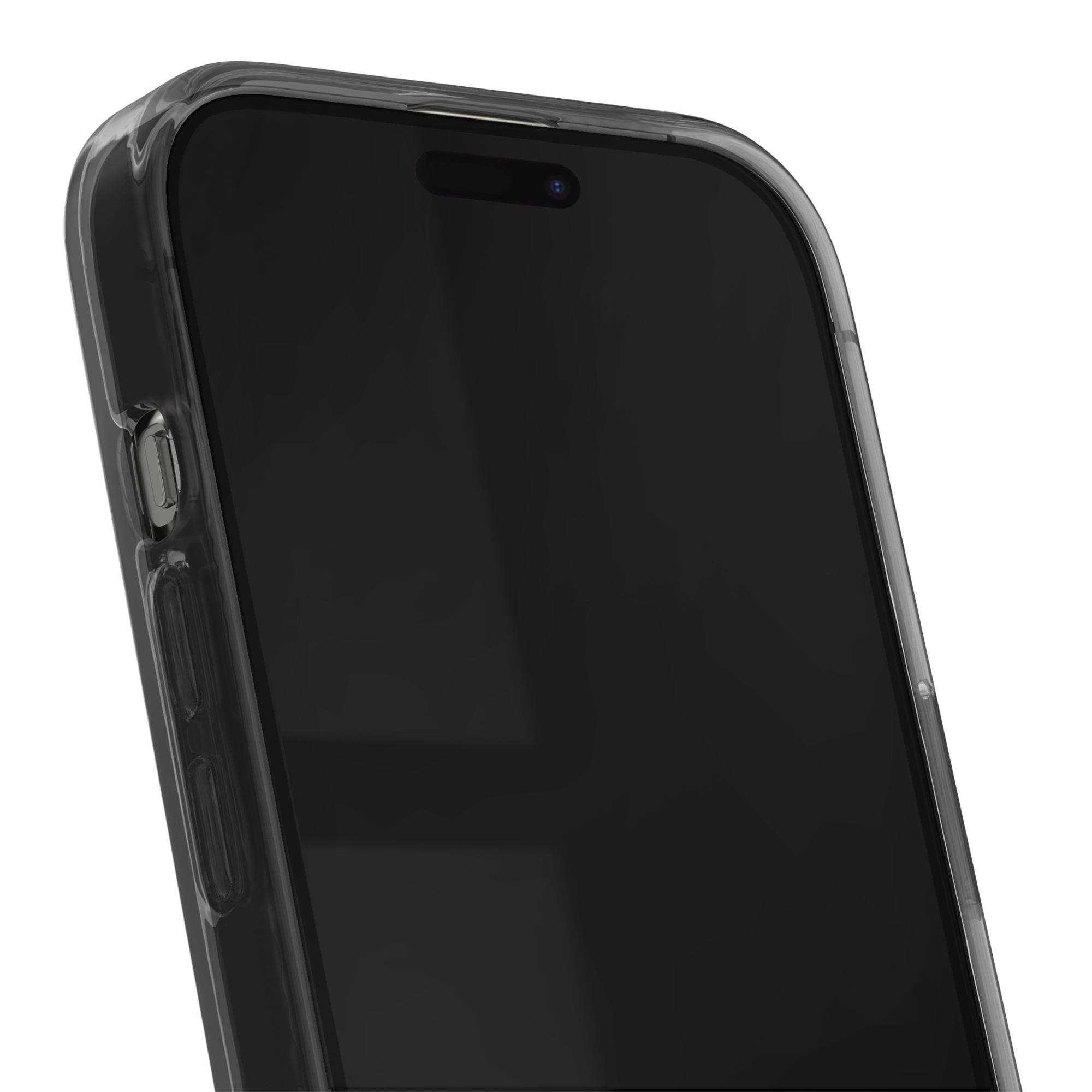 Naheaufnahme eines transparenten Handyhüllen-Schutzes für ein Smartphone.