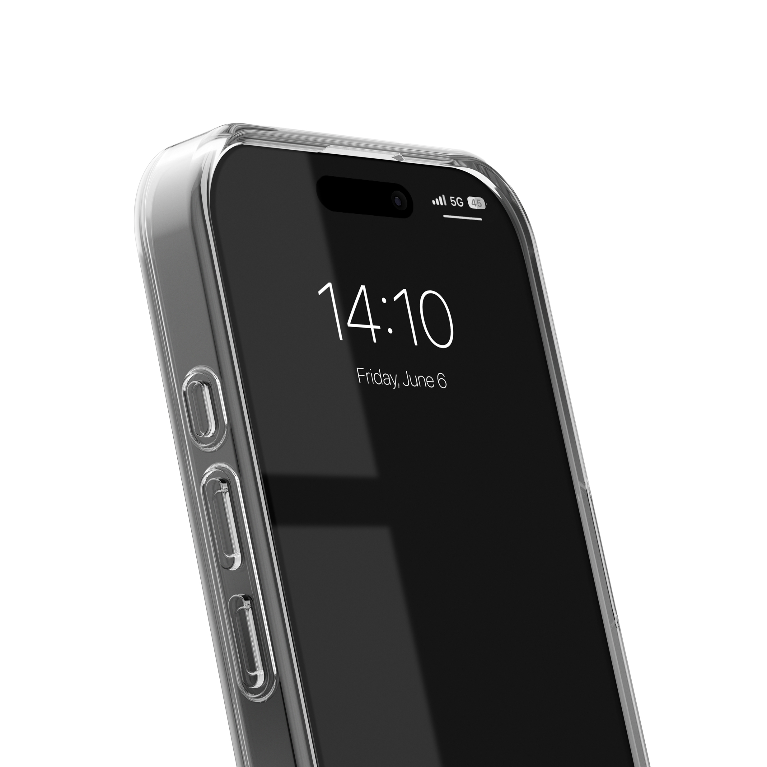 Transparente Hülle auf einem Smartphone mit 14:10 Uhr und 5G-Symbol.