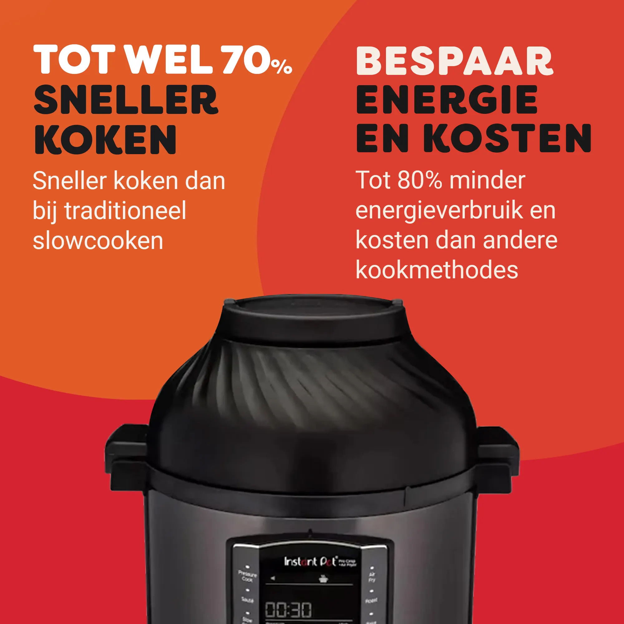 Szybkowar Instant Pot z tekstem informującym o gotowaniu do 70% szybciej.