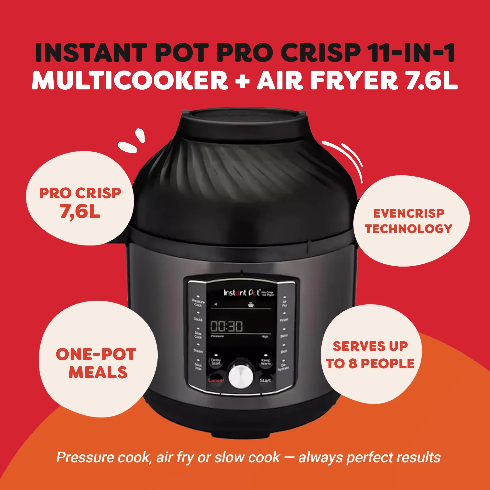 Instant Pot Pro Crisp 11-w-1 Multicooker + Frytkownica 7.6L.