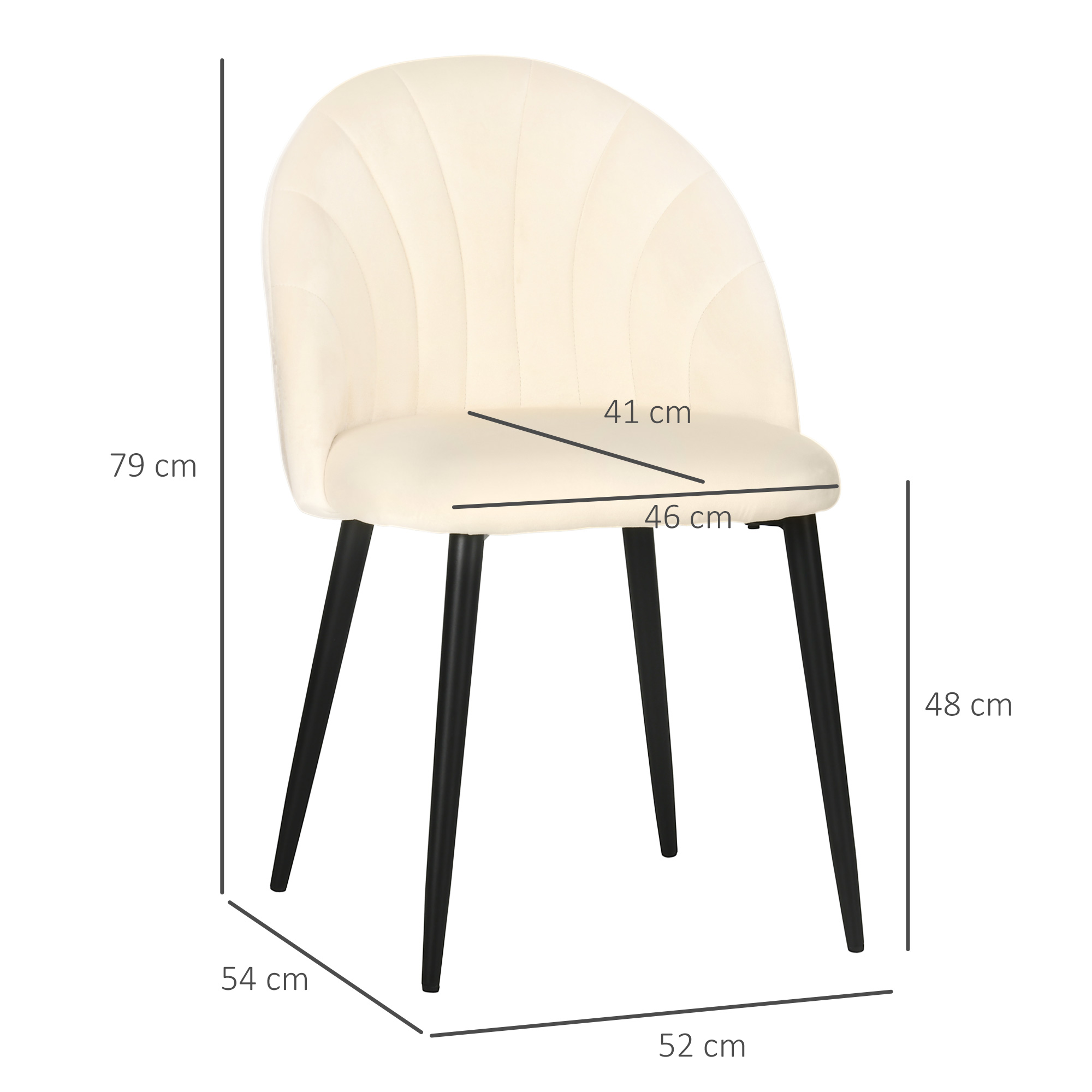 Sedia beige con gambe nere. Dimensioni: 79x54x52 cm. Larghezza seduta 46 cm.