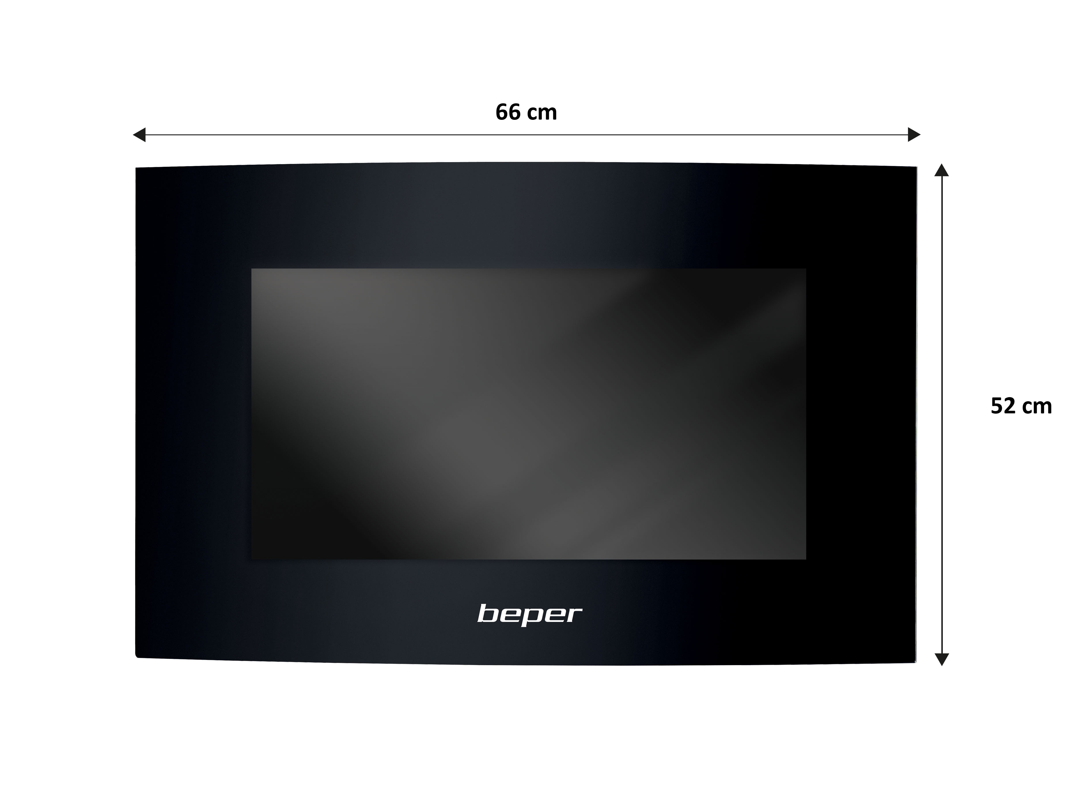 Schwarzer digitaler Bilderrahmen, 66x52cm, mit dem Logo 'beper'.