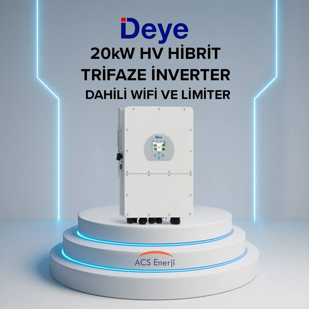 Dahili WiFi ve limitörlü beyaz 20kW HV hibrit trifaze inverter.