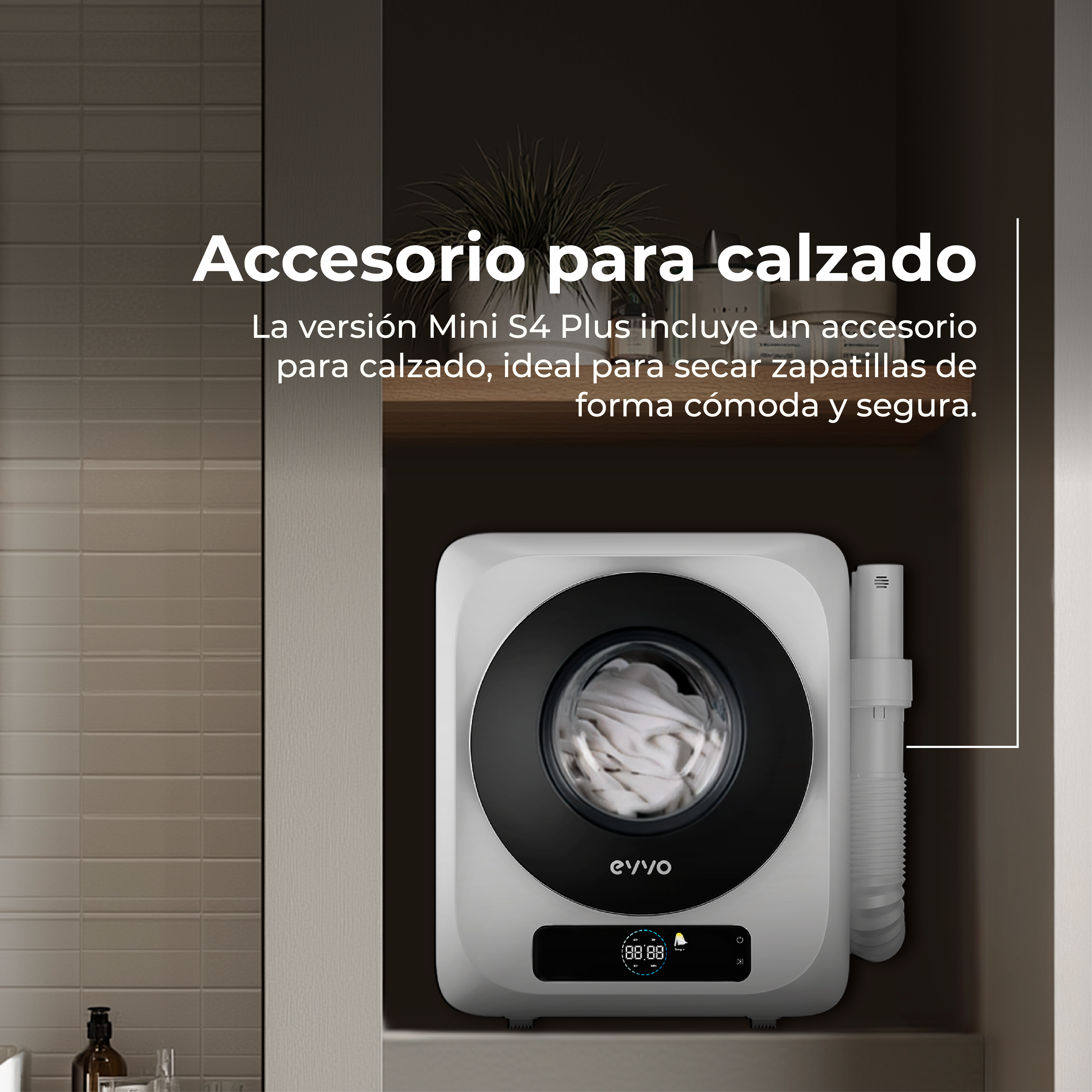 Un secador de zapatos blanco con ropa dentro y una pantalla digital.