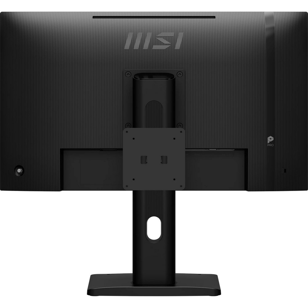Tył czarnego monitora MSI ze stojakiem i mocowaniem.