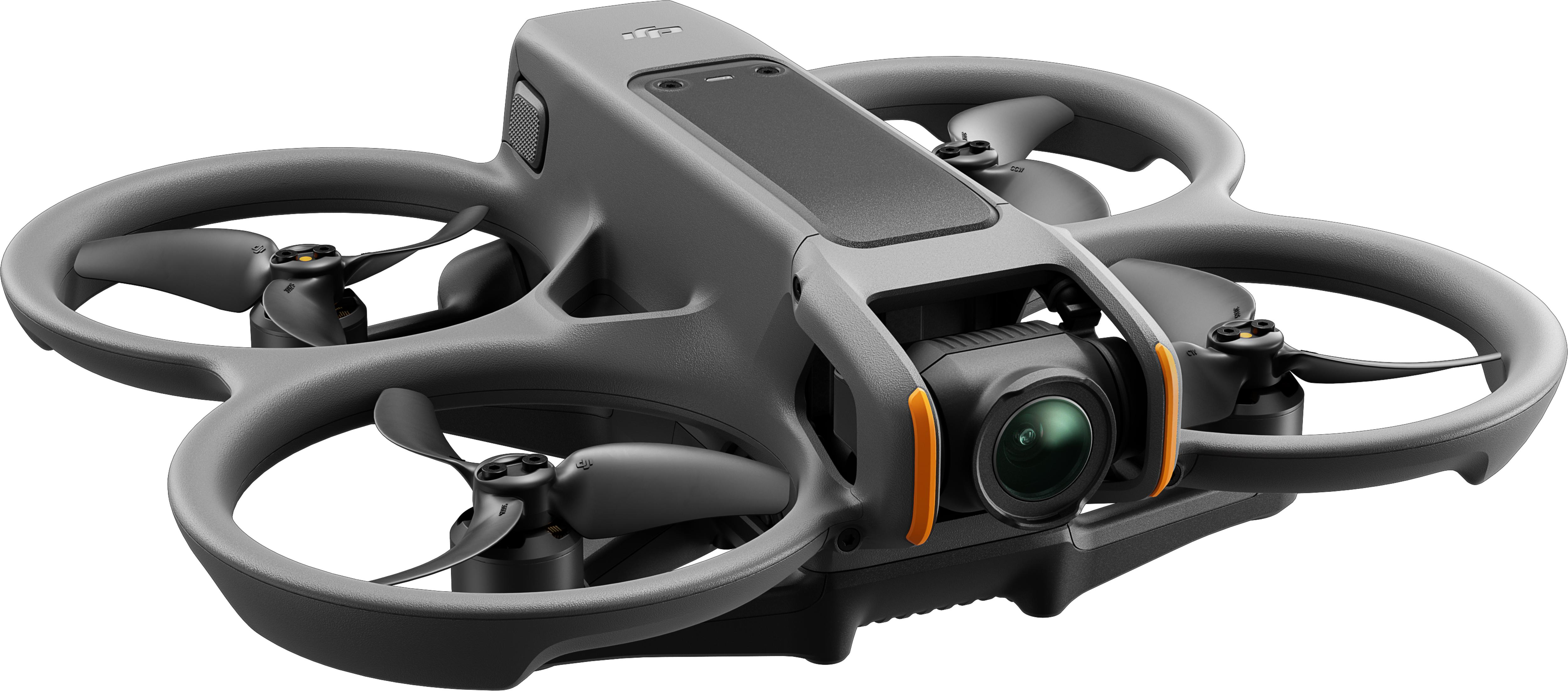 Grauer Quadrocopter mit Kamera und Propellern.