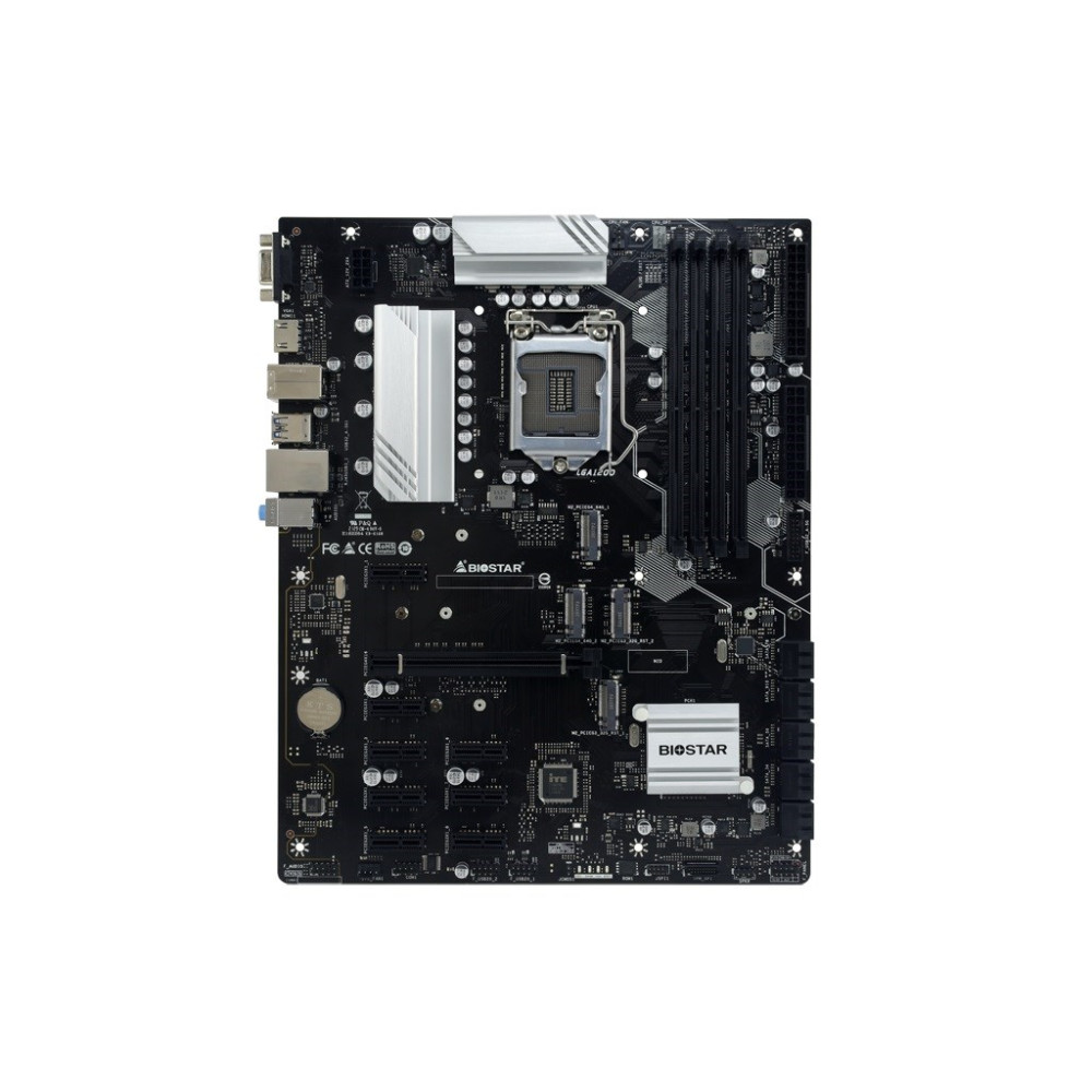 Czarna płyta główna z srebrnymi radiatorami i gniazdem CPU.