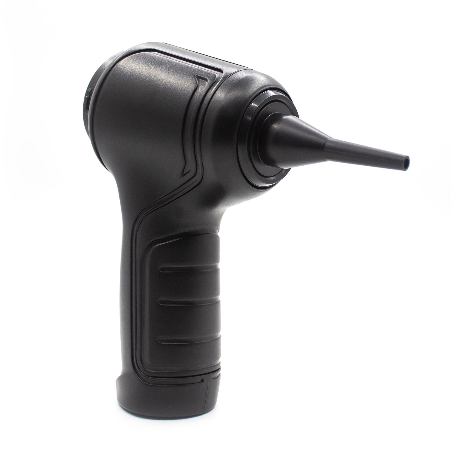 Un nettoyeur d'oreilles noir et ergonomique avec une buse étroite.