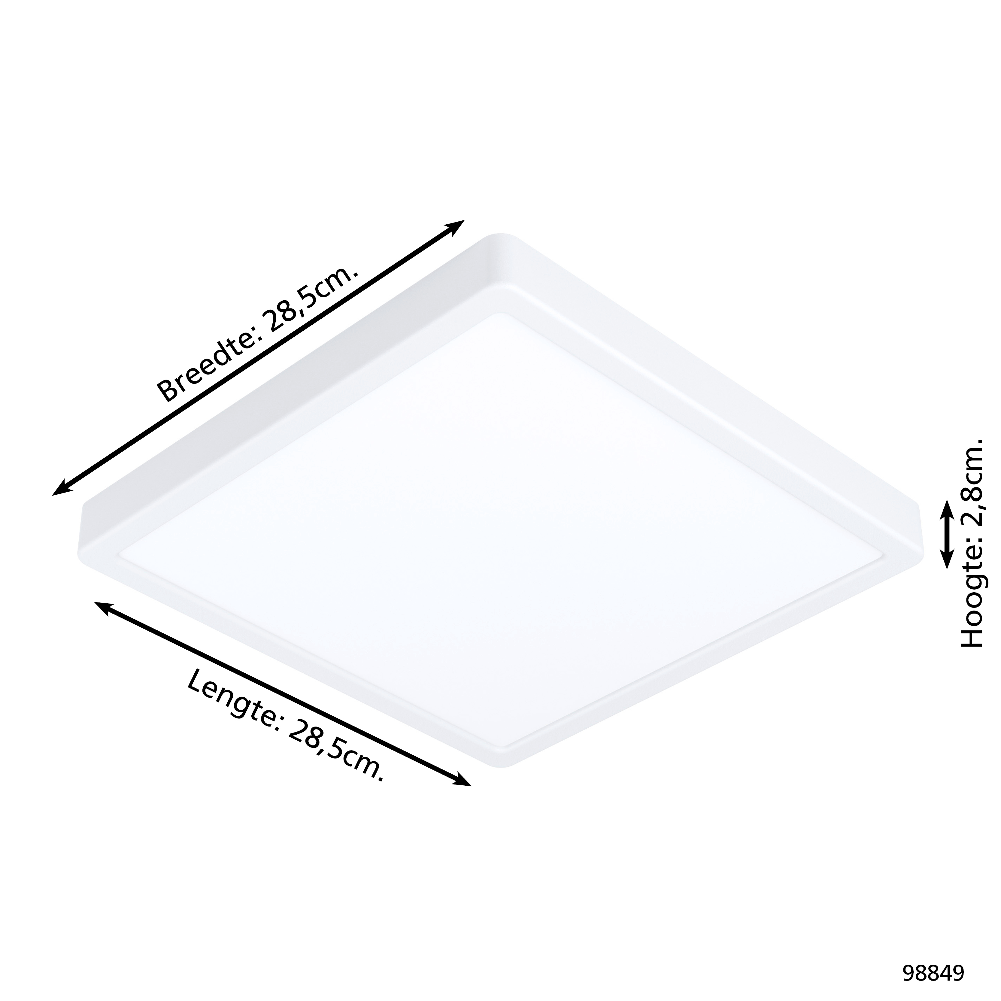 Lampada da soffitto bianca, 28,5x28,5cm, altezza 2,8cm.