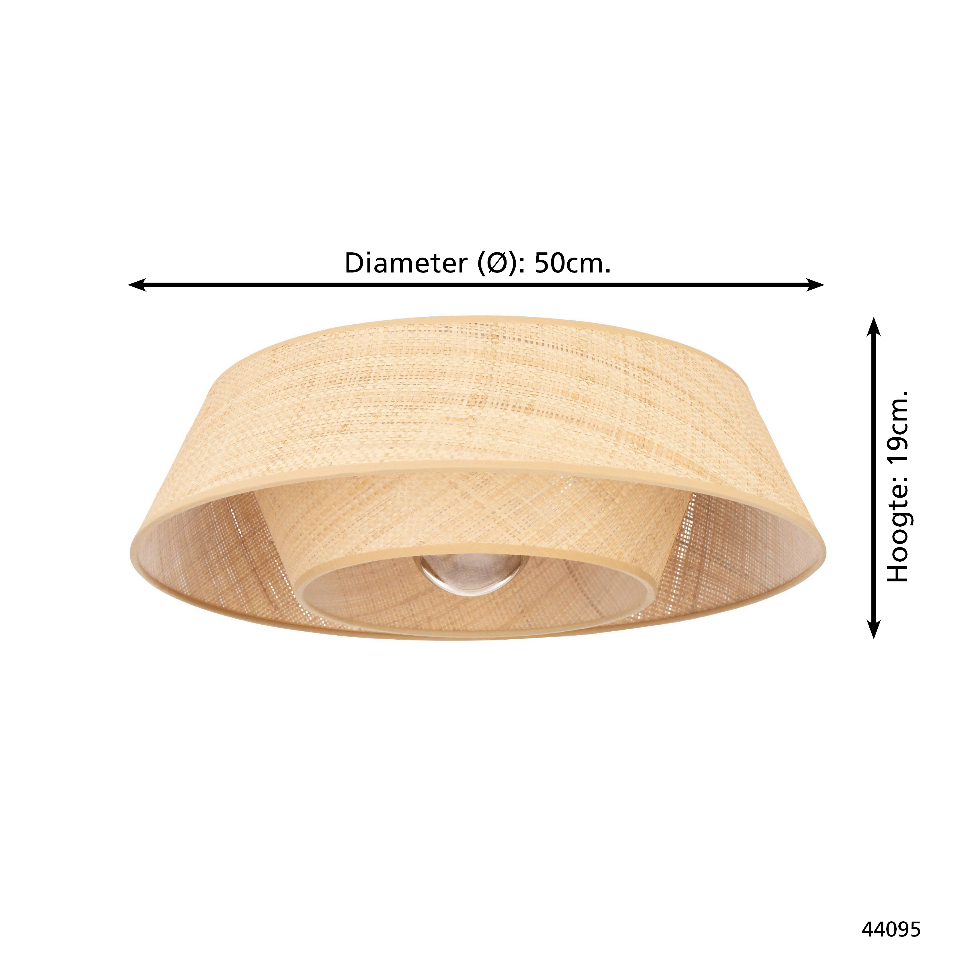 Ein runder, geflochtener Lampenschirm aus Rattan, 50cm breit und 19cm hoch.