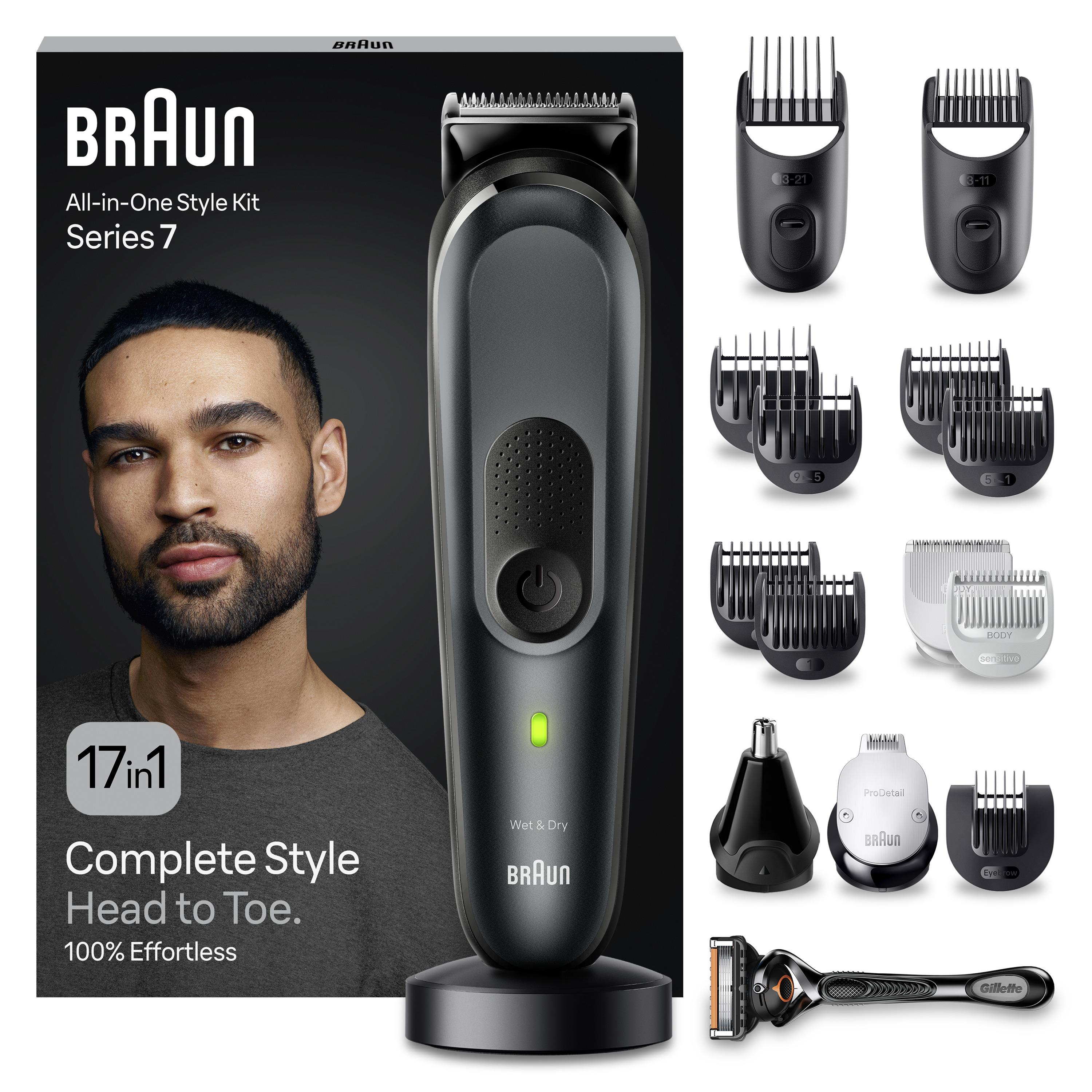 BRAUN Series 7 MGK7491 Hepsi Bir Arada Şekillendirme Seti, 17’si 1 Arada Erkek bakım kiti Siyah