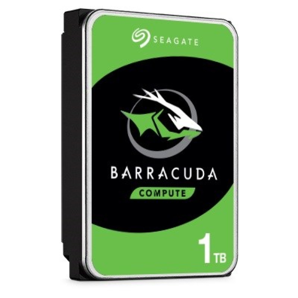 Dysk twardy Seagate Barracuda 1TB z zielono-czarną etykietą.