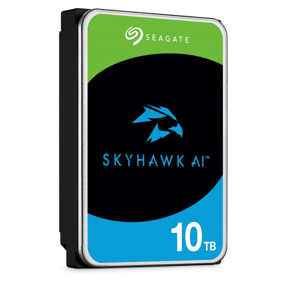 Dysk Seagate SkyHawk AI 10TB z logo orła i zielono-czarną górą.