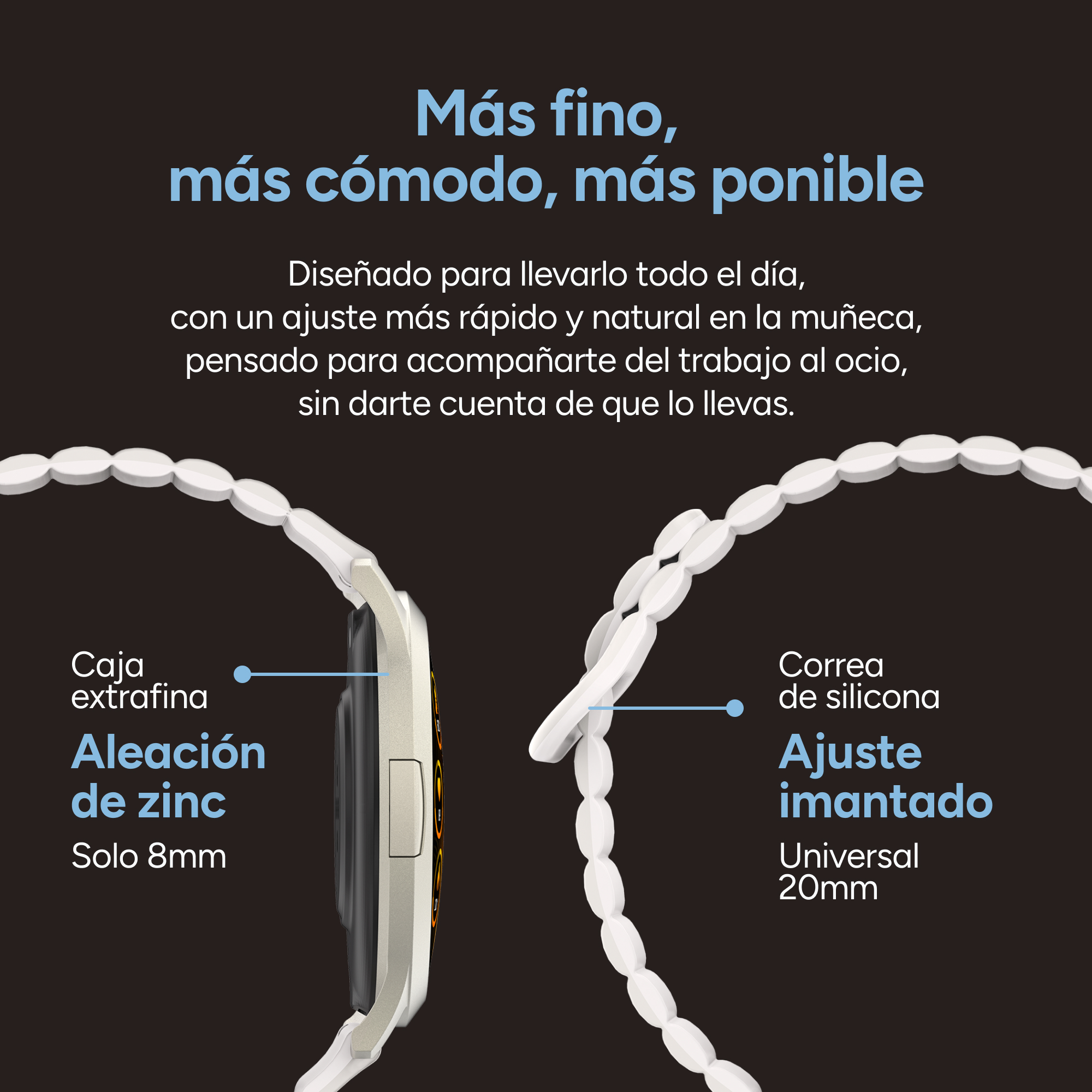 Una pulsera delgada, cómoda y ponible con cierre magnético.