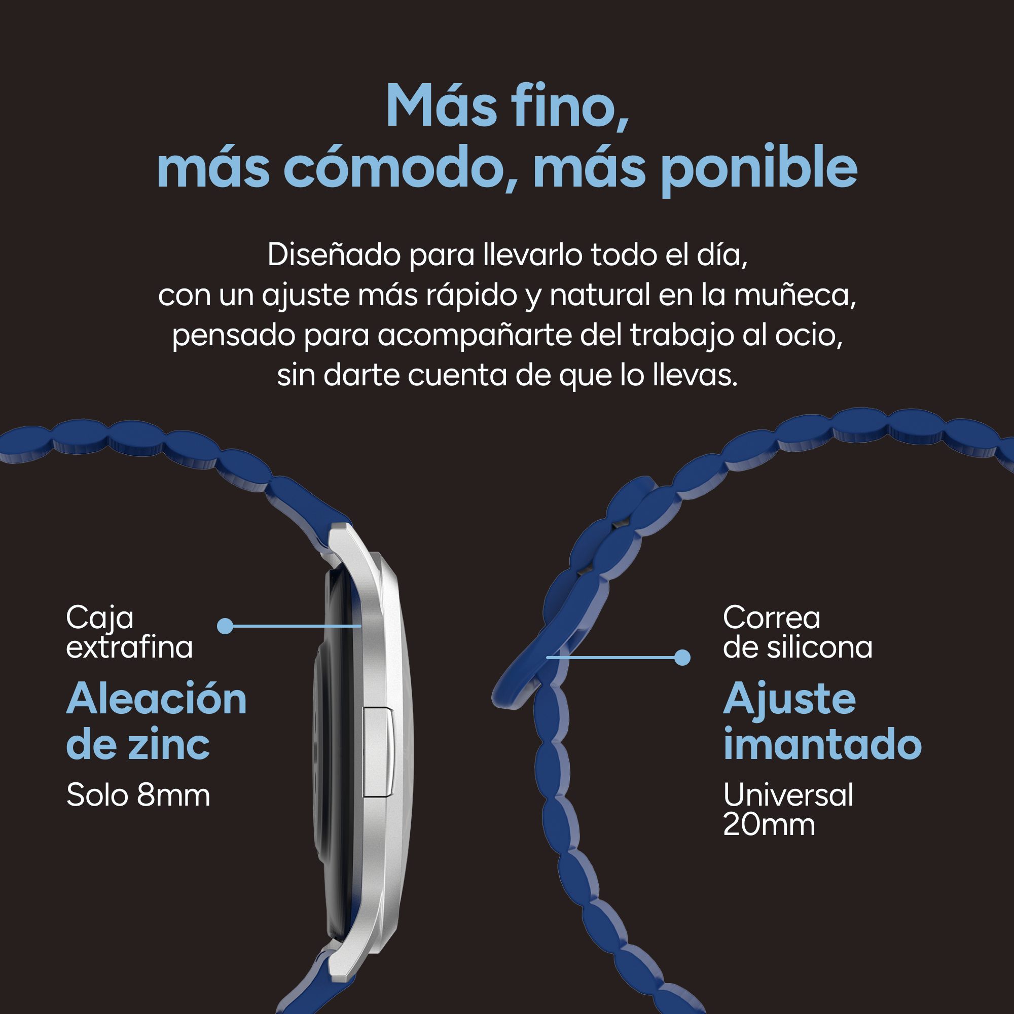 Correa delgada y cómoda de silicona con cierre magnético, 8mm de grosor.