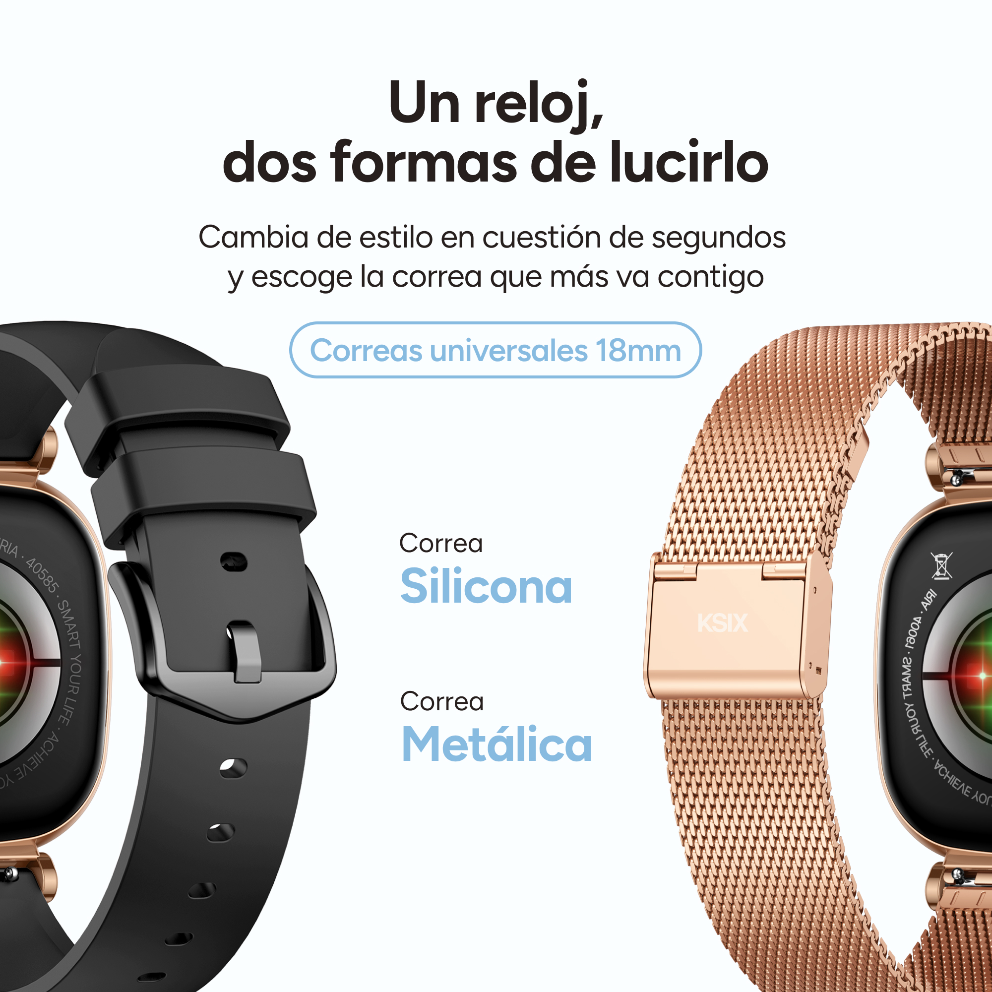 Una correa de reloj inteligente negra y una rosa.