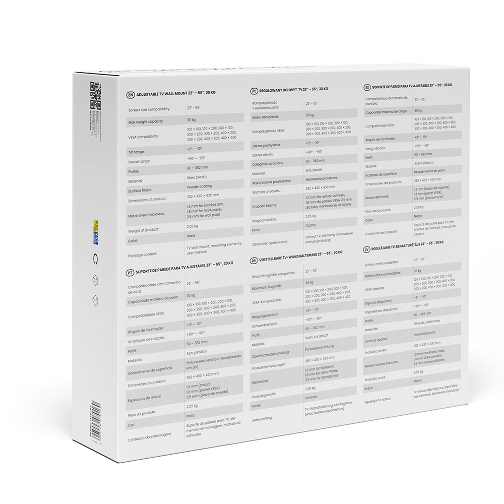 Specyfikacje produktu uchwyt TV 23-55 cali, 30 kg.