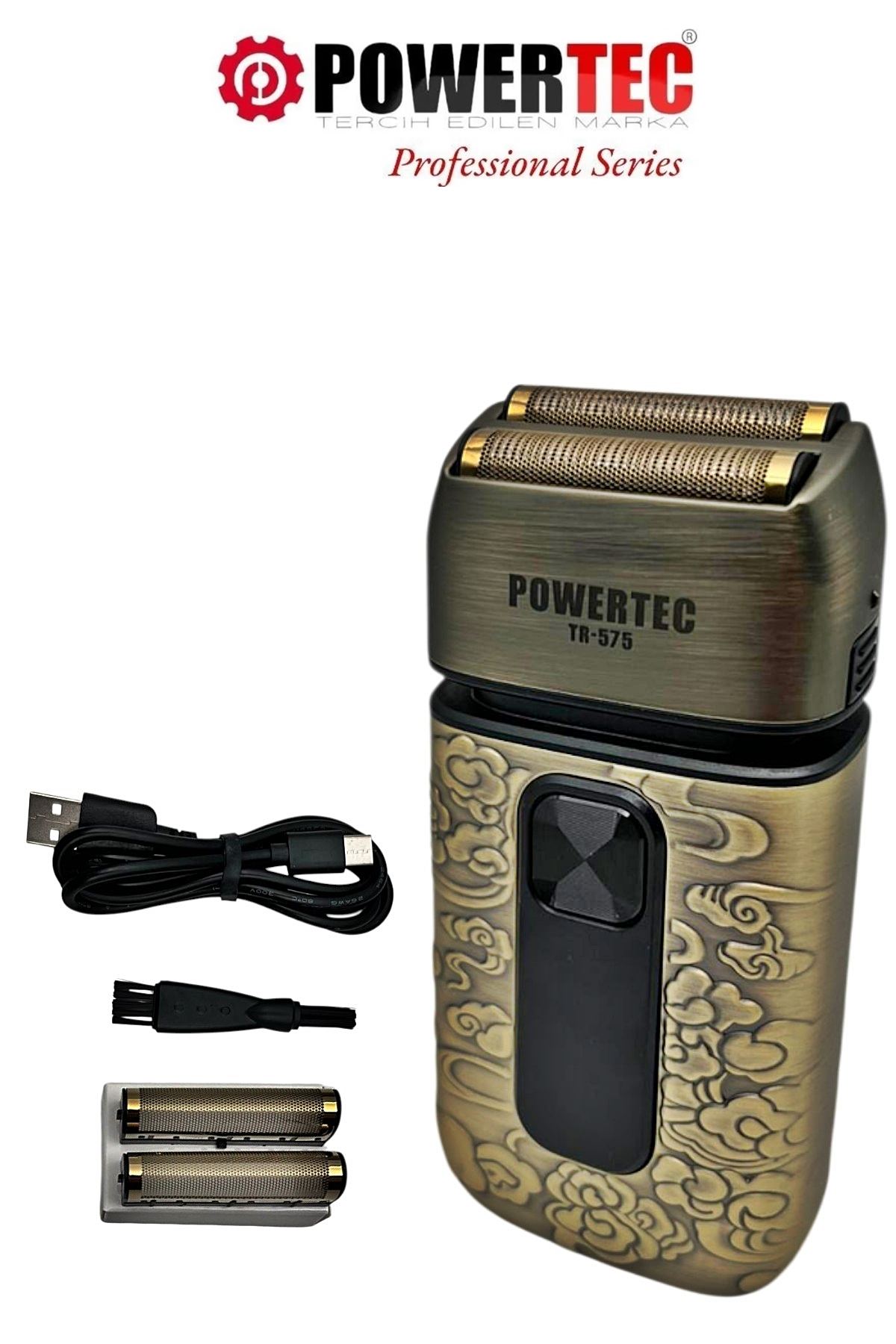 POWERTEC TR-575 Profesyonel Günlük  (Yedek Başlık Hediyeli) Sakal Tıraş Makinası Altın