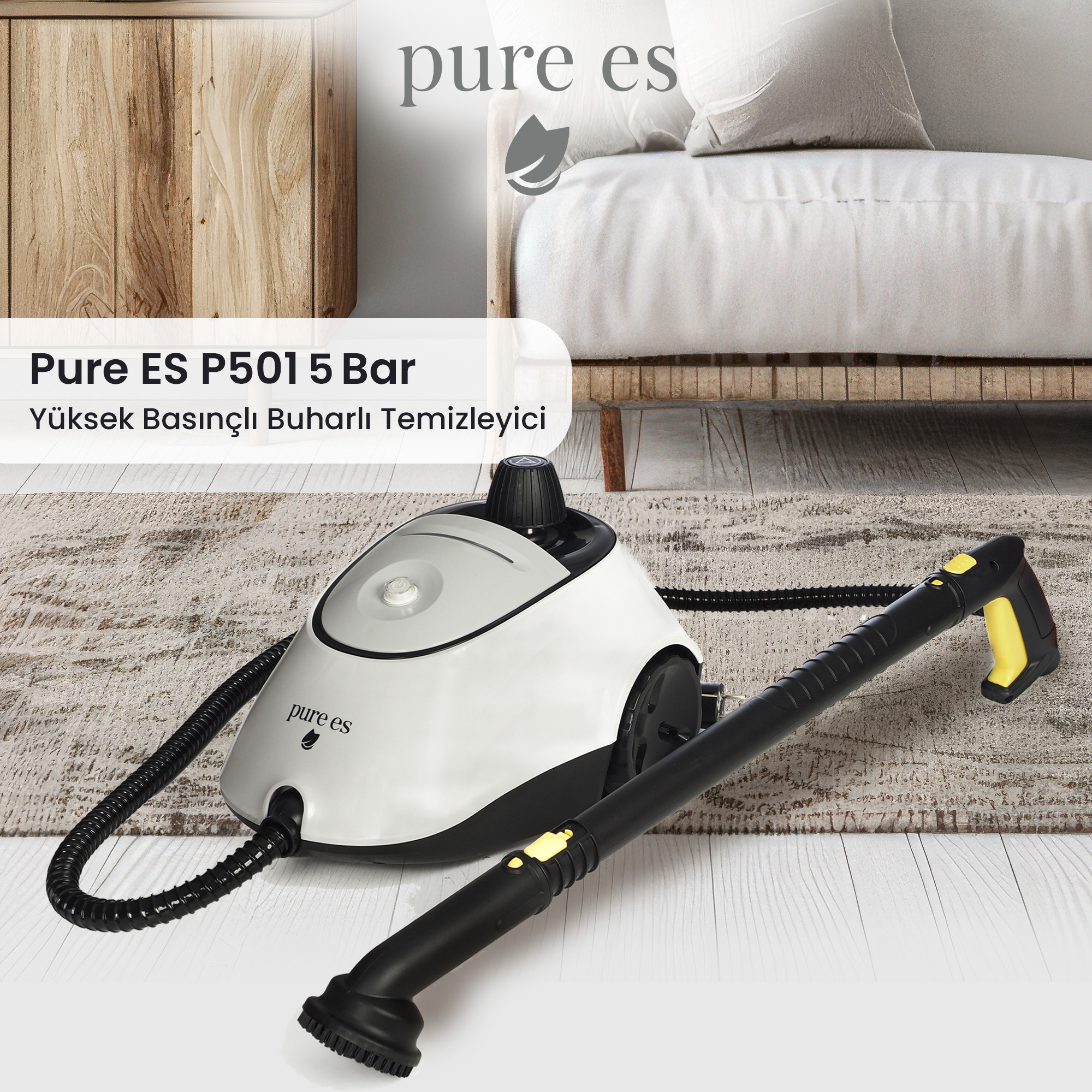 PURE ES P501 Yüksek Basınçlı Buharlı Temizleyici Gri