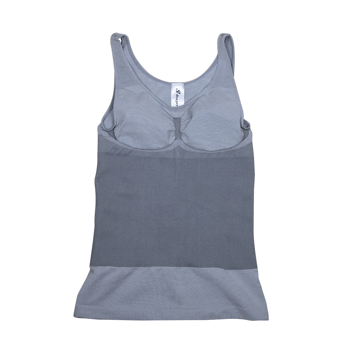 Camiseta interior moldeadora gris con sujetador incorporado y banda acanalada.