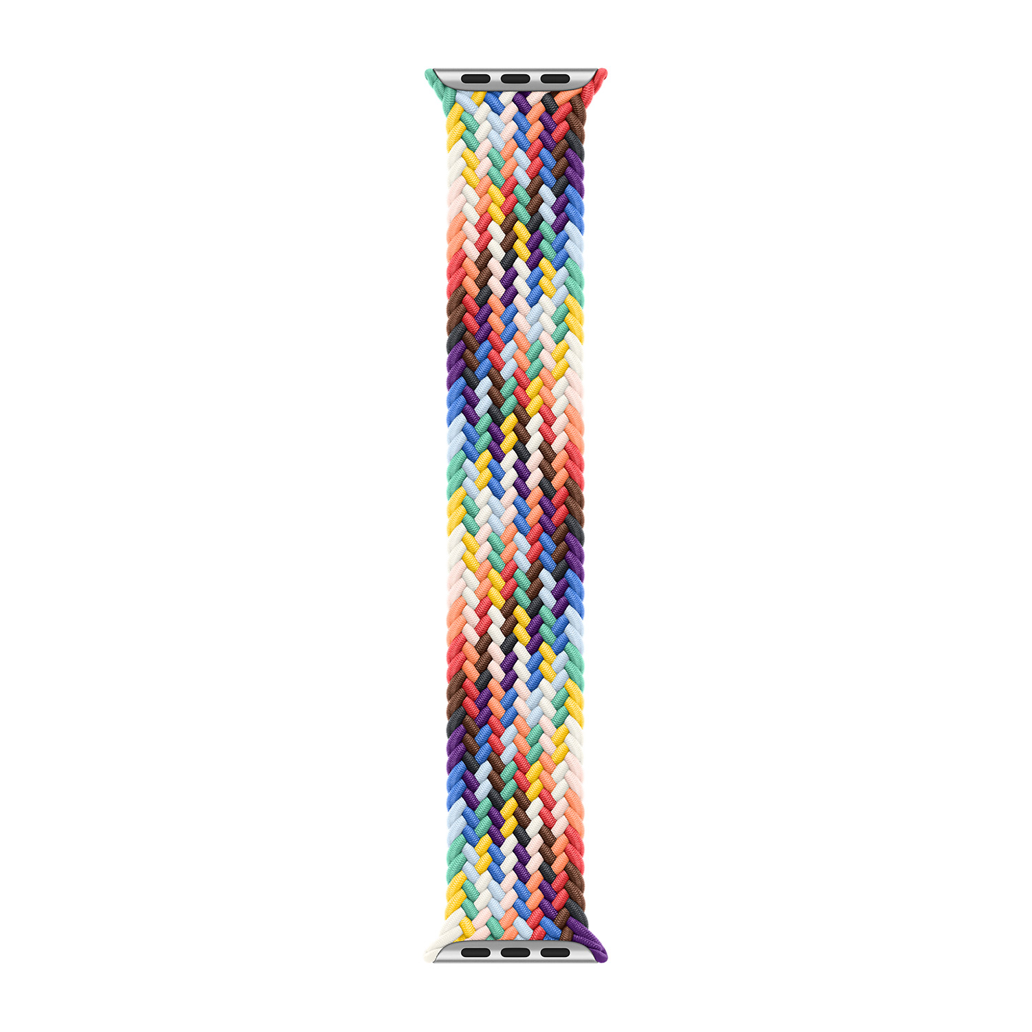 Bracciale intrecciato multicolore per Apple Watch con connettori argento.