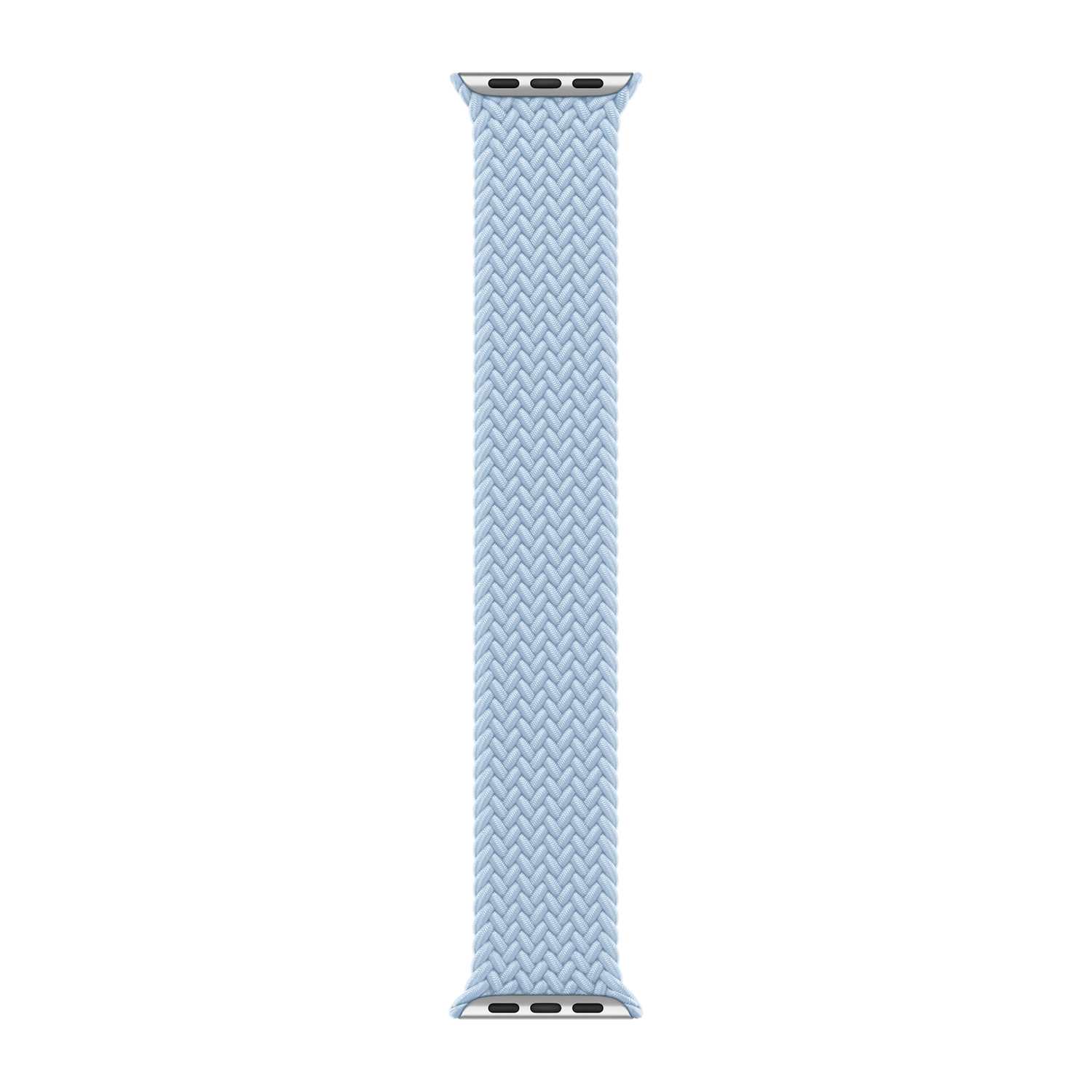 Cinturino Apple Watch intrecciato azzurro con connettori argentati.