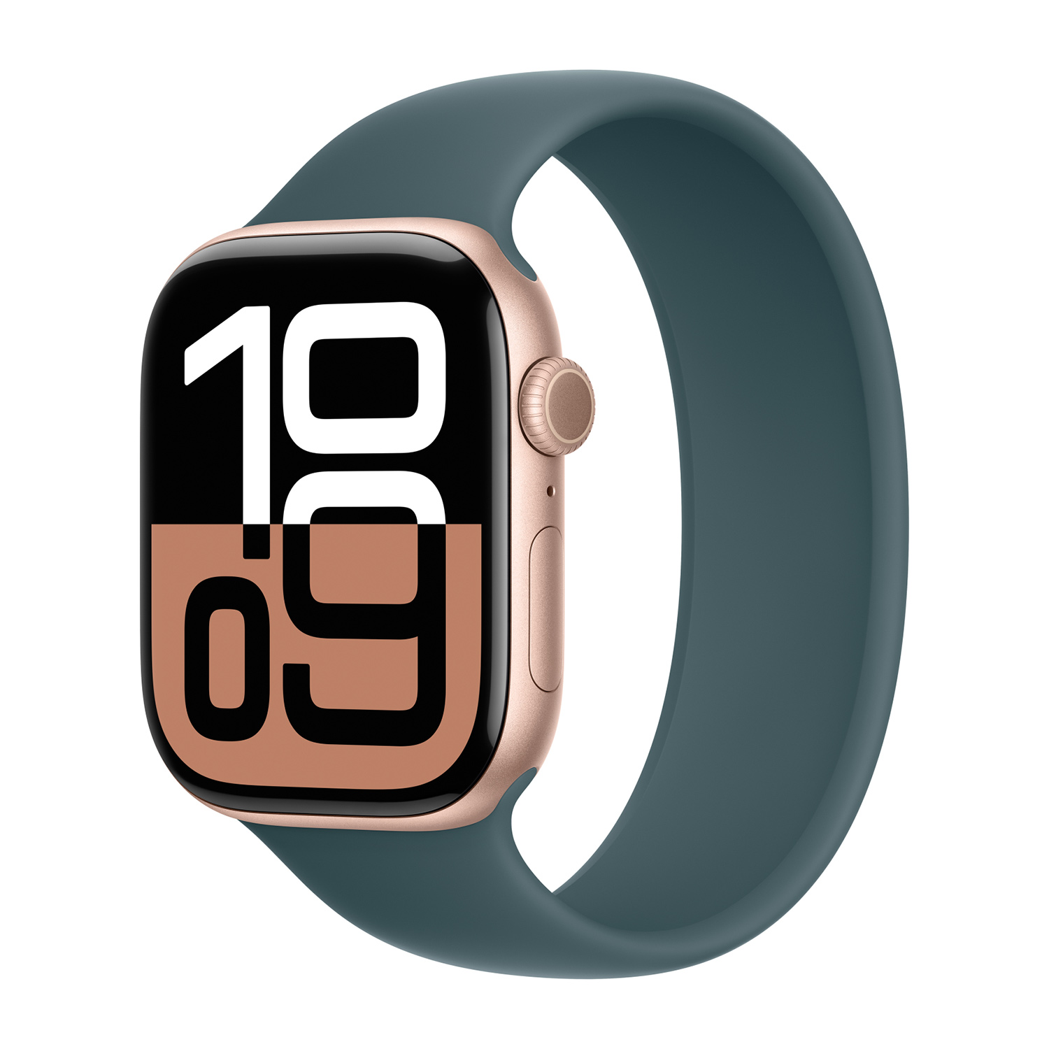 Orologio smart dorato con cinturino verde acqua, mostra le 10:09.