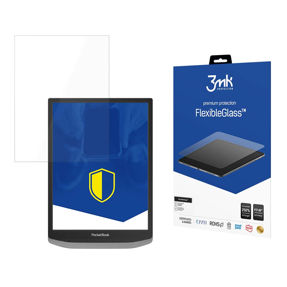 Un e-reader PocketBook con proteggi schermo e confezione.