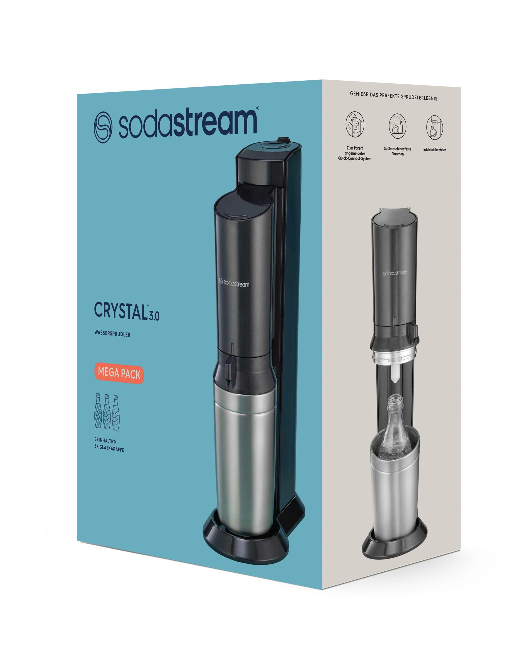 Gasatore d'acqua SodaStream Crystal 3.0 Mega Pack con tre caraffe di vetro.