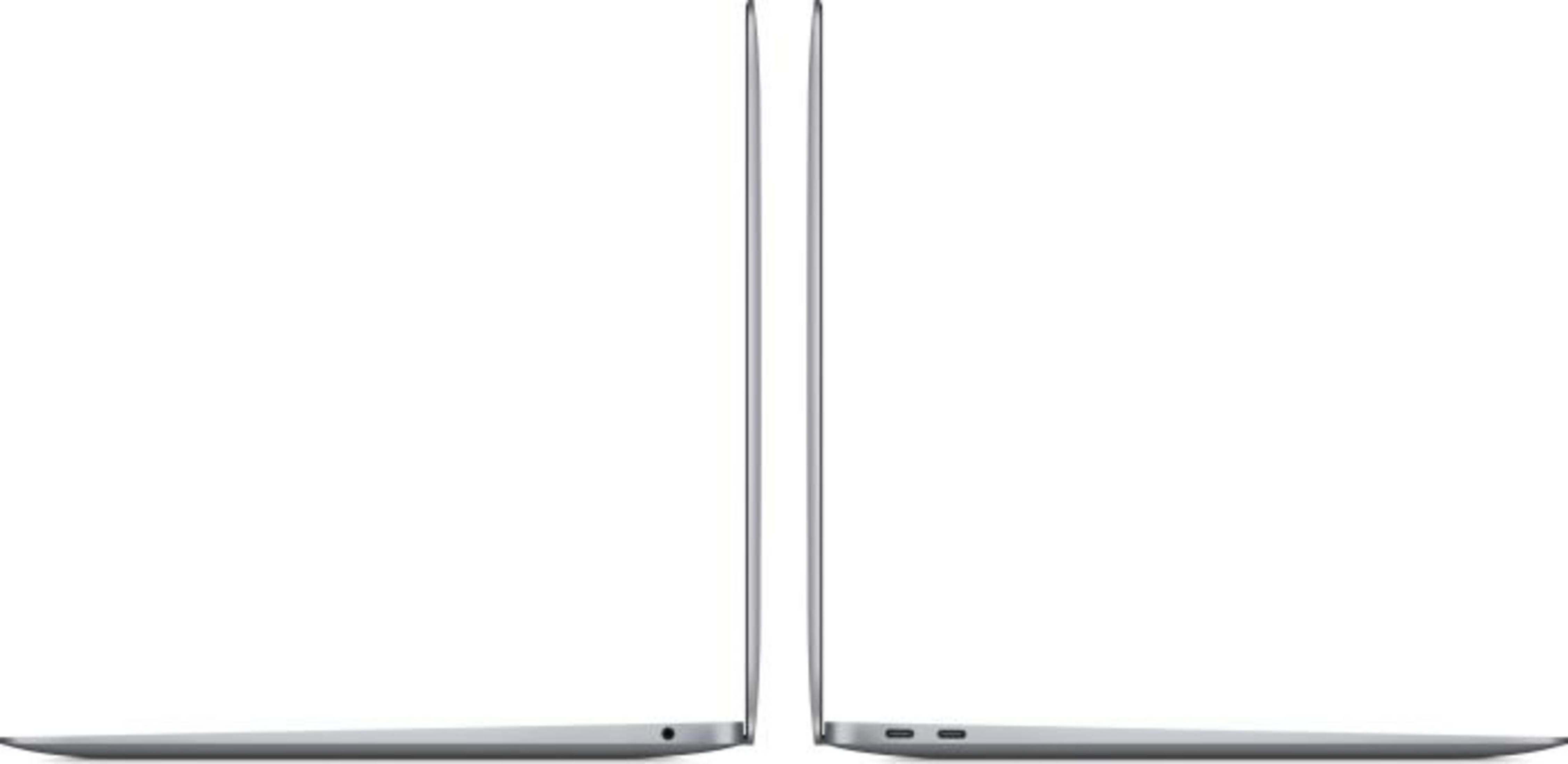 Zwei graue Laptops nebeneinander, von der Seite gesehen.