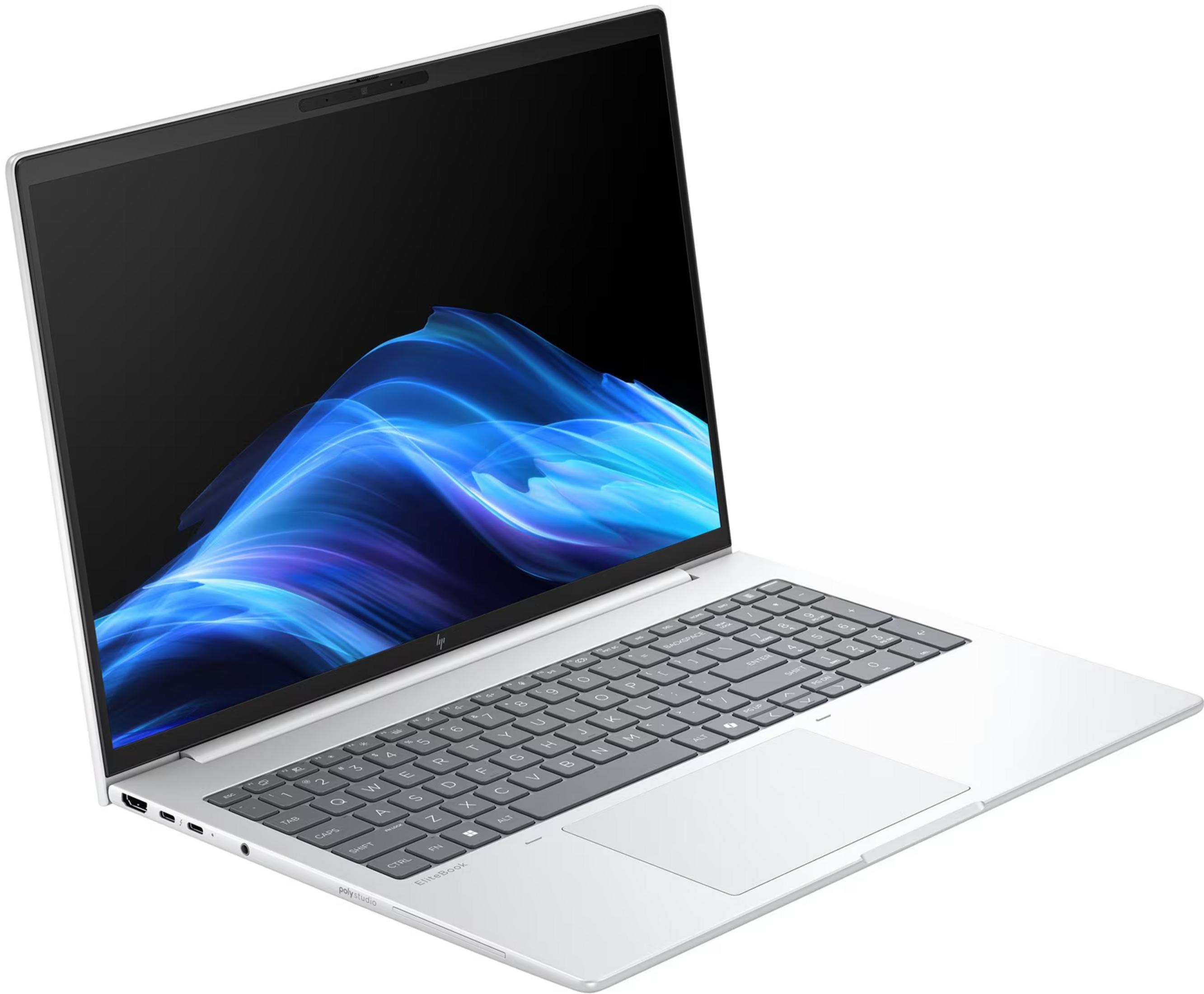 Un laptop argentato con tastiera e touchpad, mostrato su sfondo bianco.