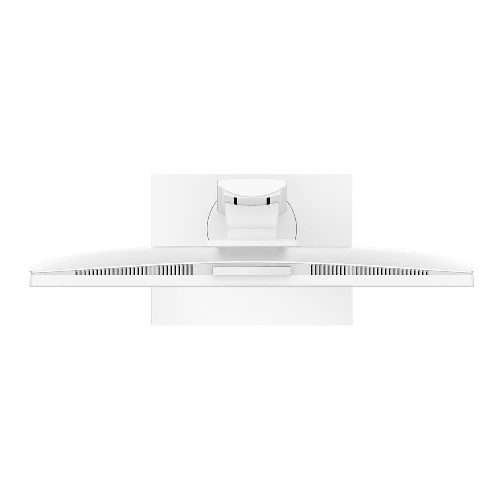 Soporte blanco de monitor con rejillas de ventilación y un elemento rectangular.