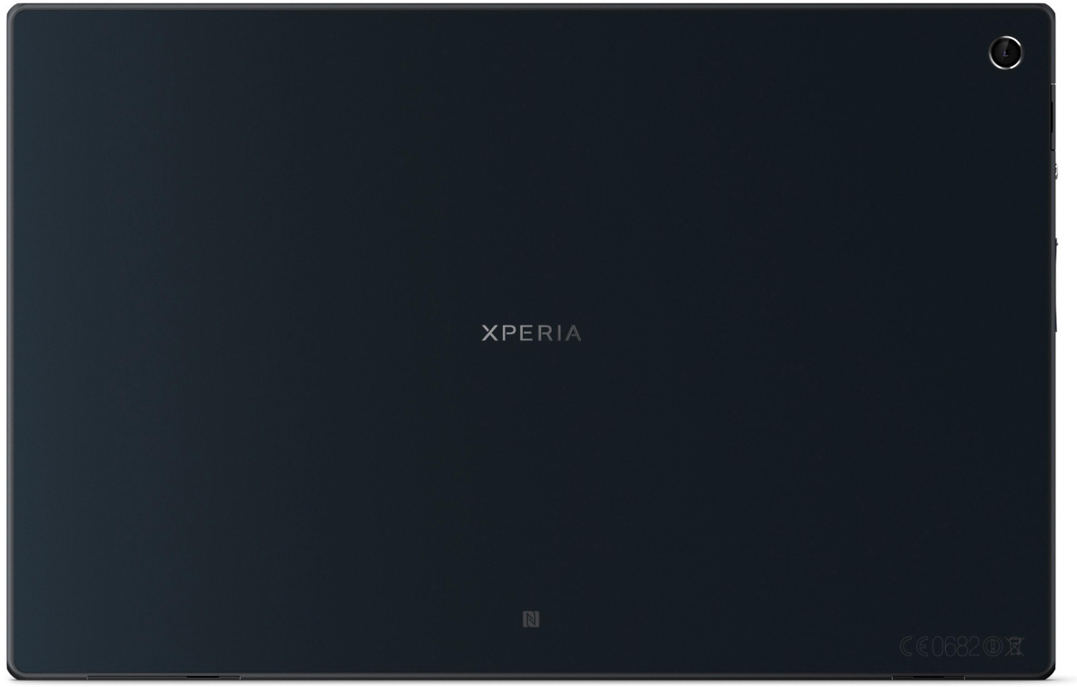 Rückseite eines dunkelgrauen Sony Xperia Tablets mit Kameralinse oben rechts.