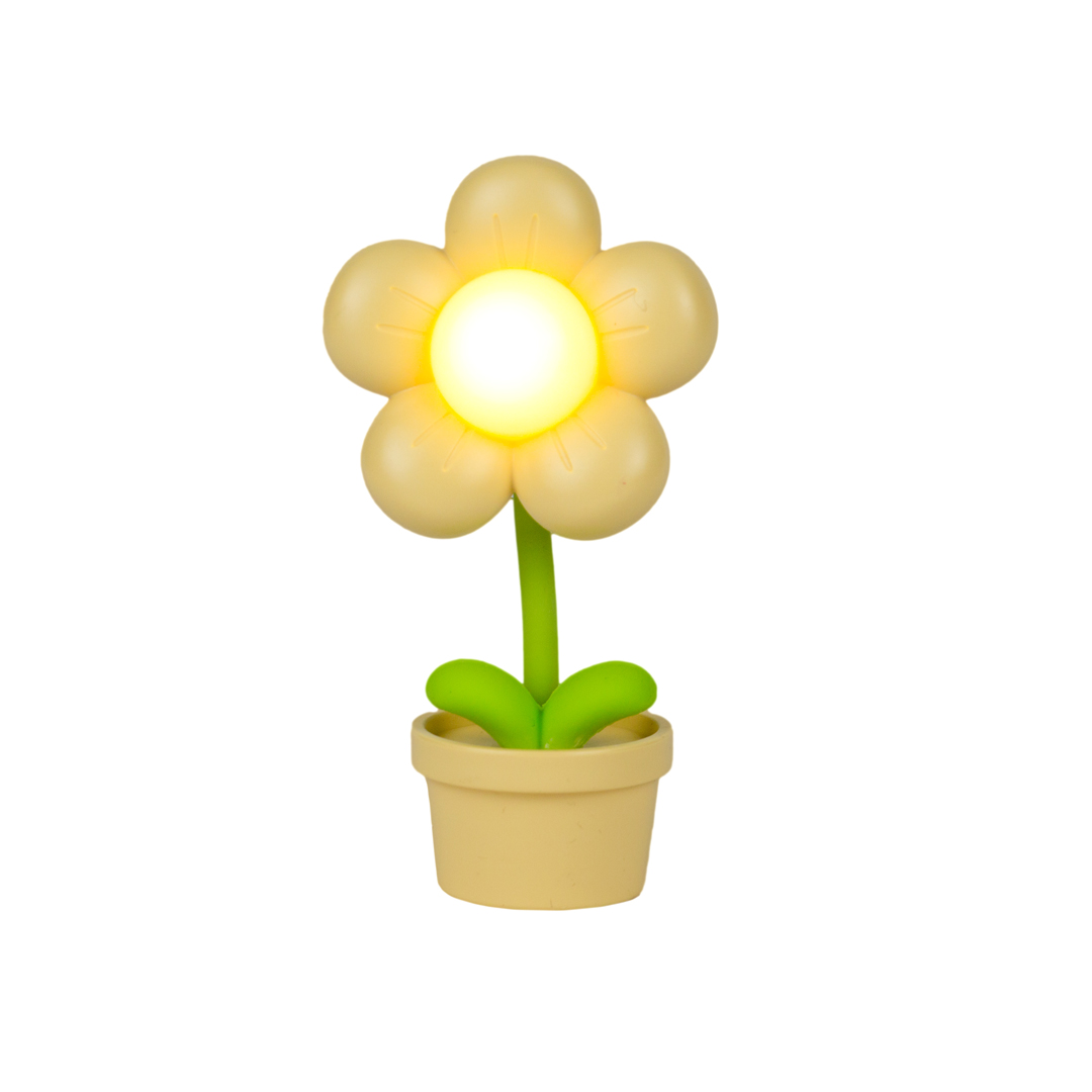 Una lampada a forma di fiore giallo in vaso.