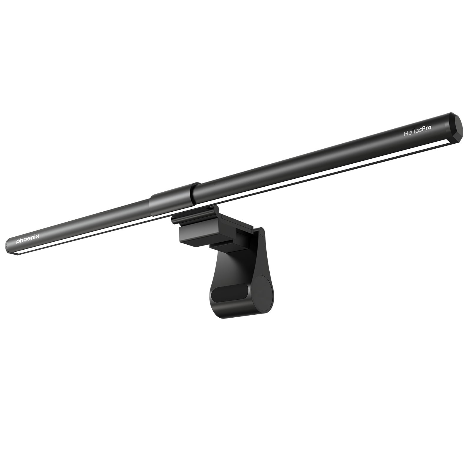 Una lámpara negra para monitor con las etiquetas Phoenix y HeliosPro.