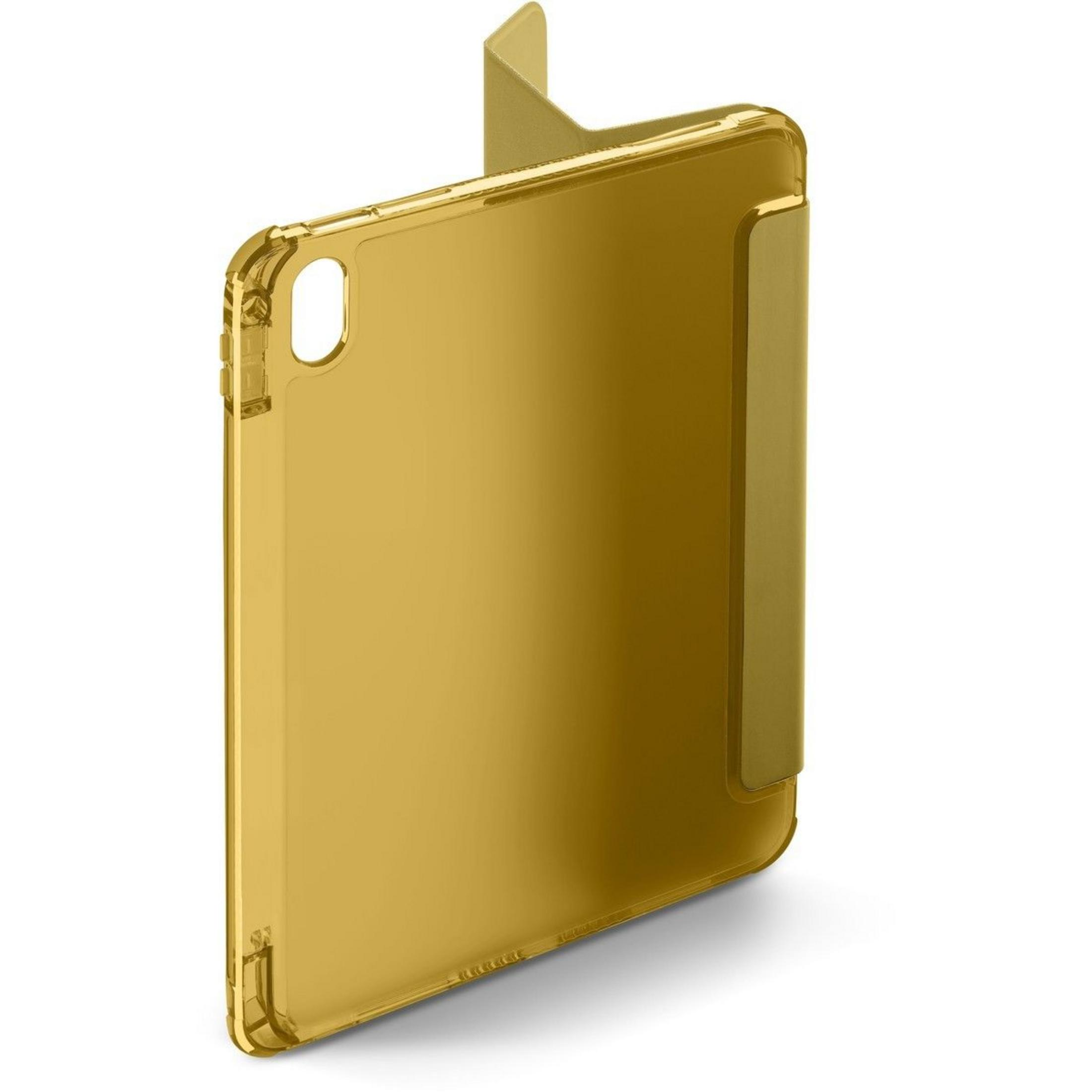 Étui doré pour tablette avec fonction support, transparent.