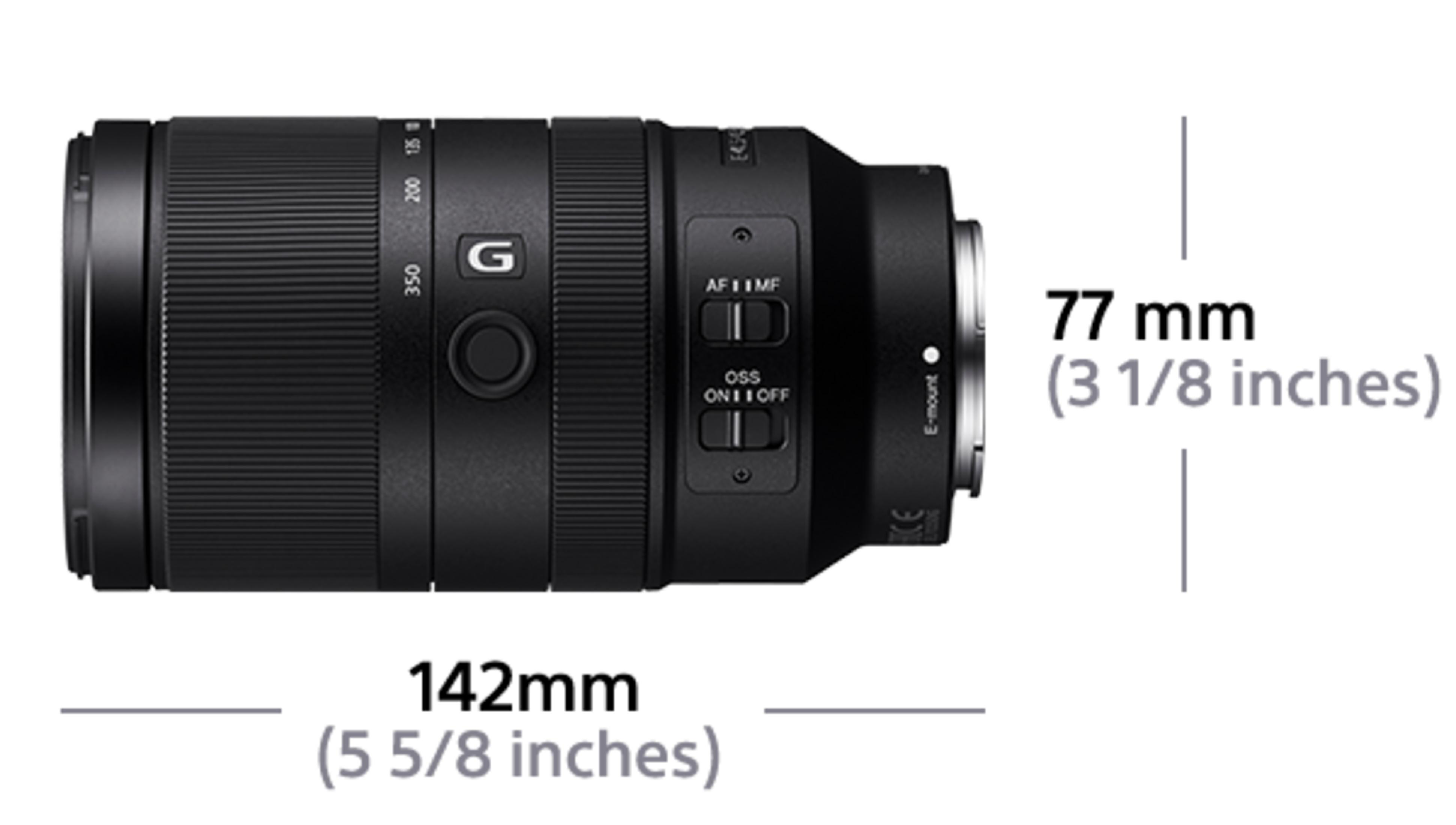 Czarny obiektyw aparatu z kontrolkami zoomu i ostrości.