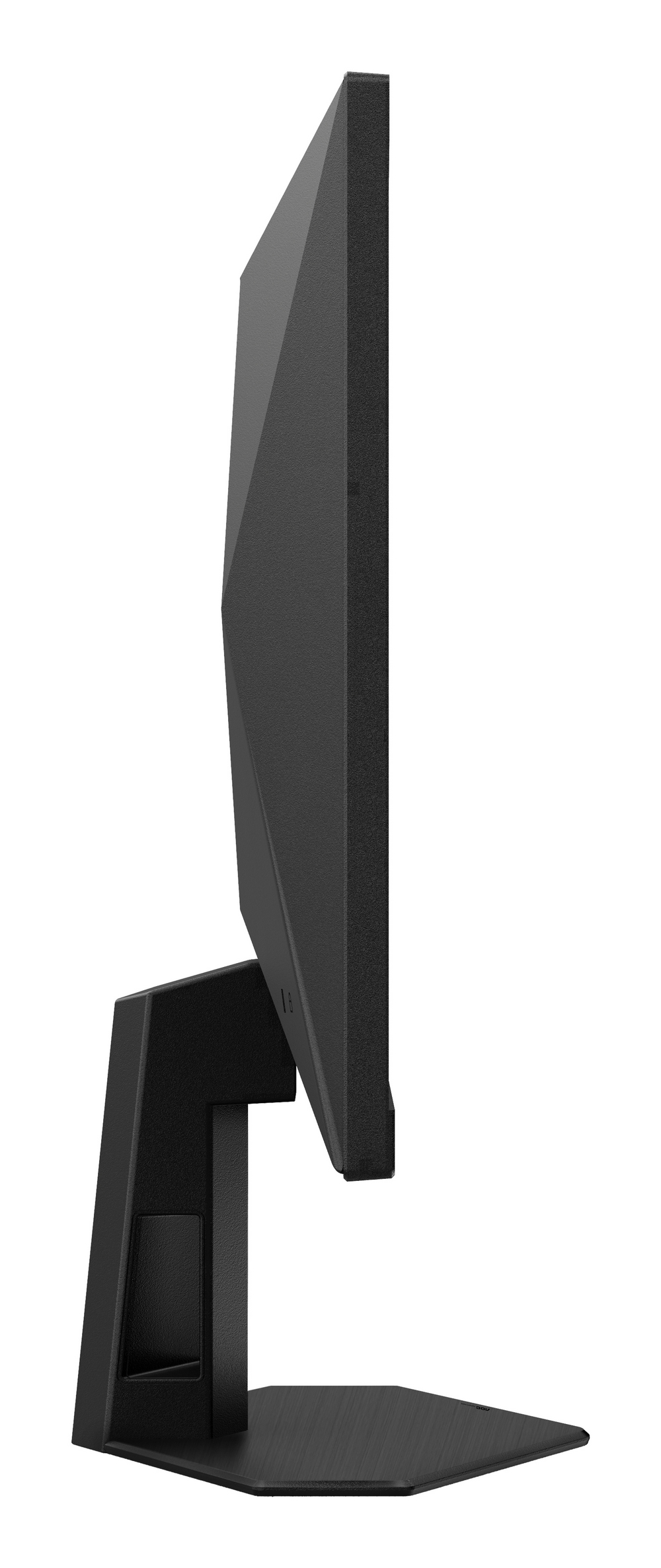 A black computer monitor is shown from the side, on a white background.